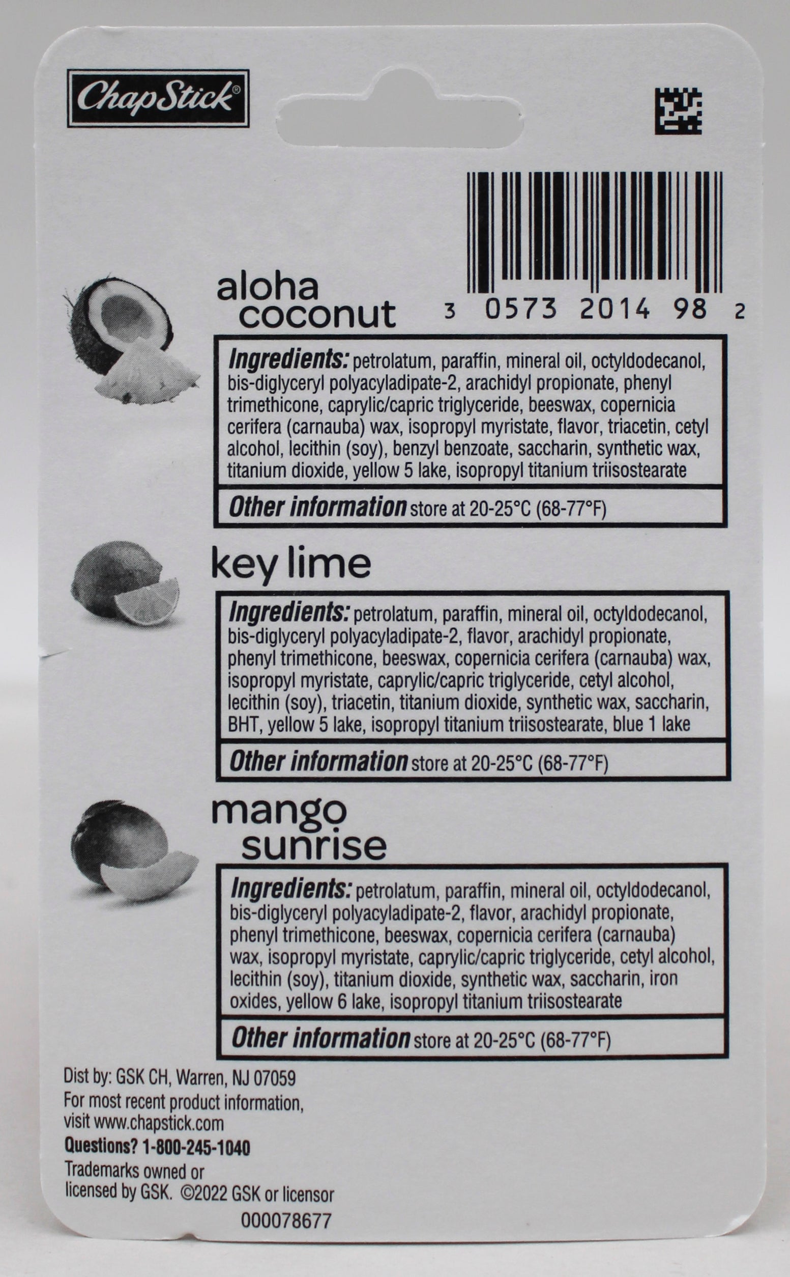 CHAPSTICK 3ct TROPICAL PARIDISE .45oz 2/29/2028