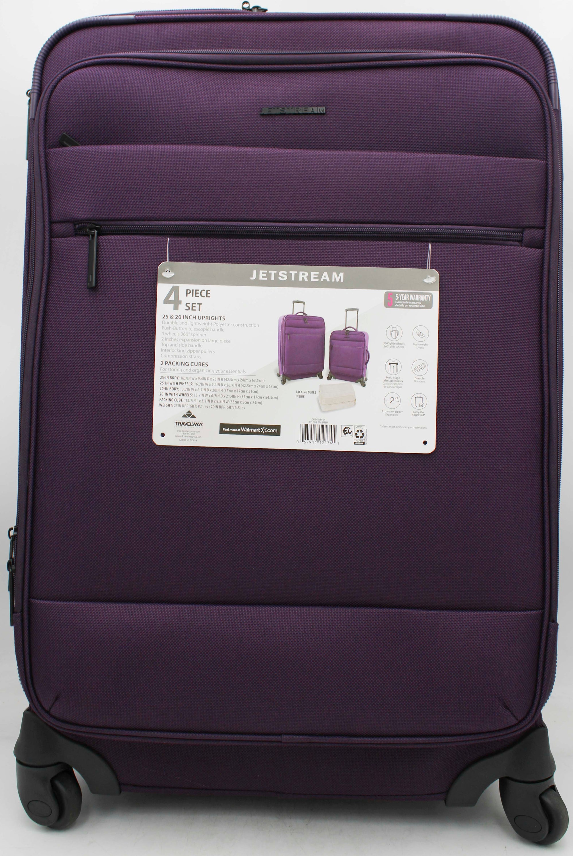 JETSTREAM 2PC LUGGAGE SET W/ 2 PACKING CUBES - 25'' CHECK IN AND 20'' CARRY ON
