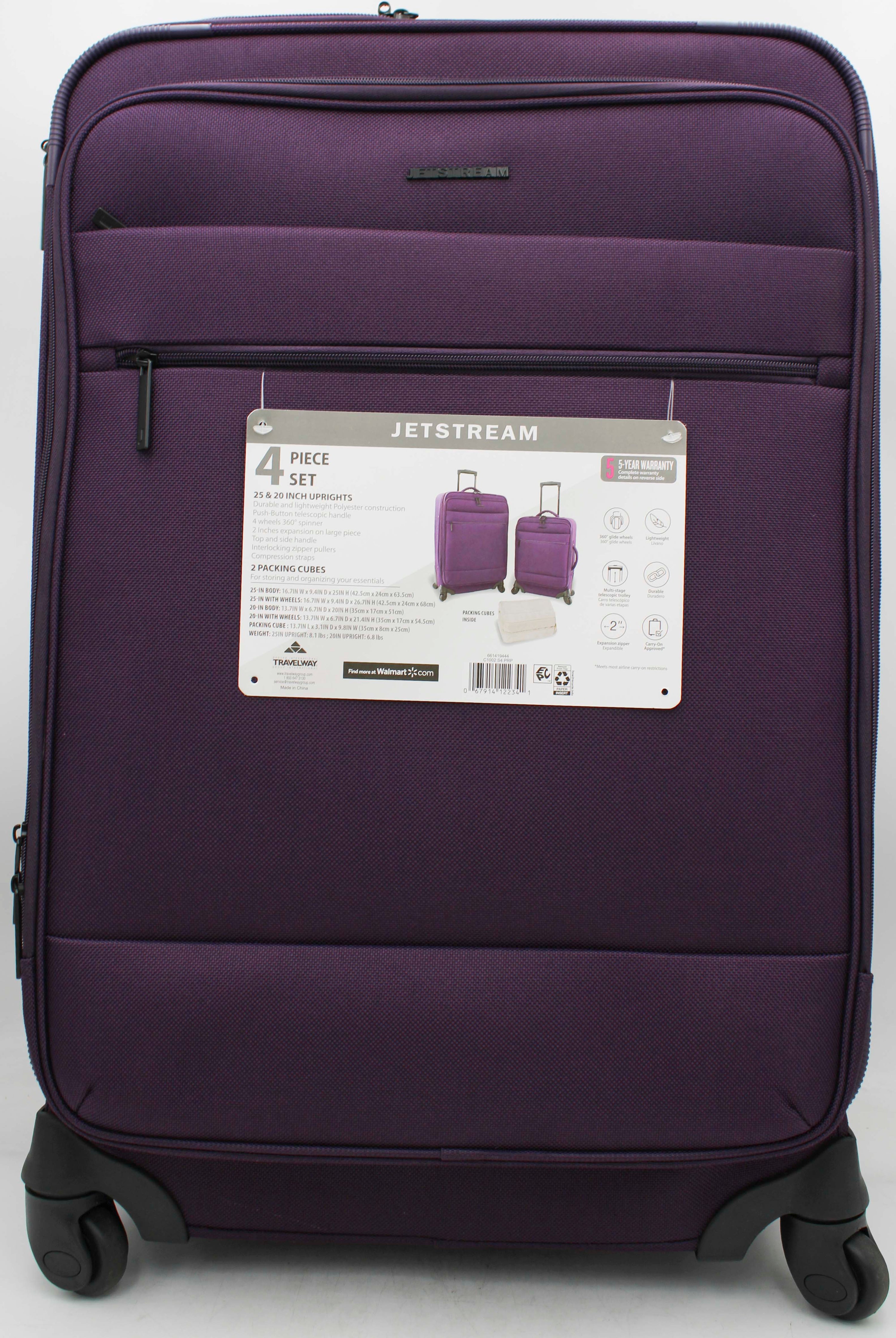 JETSTREAM 2PC LUGGAGE SET W/ 2 PACKING CUBES - 25'' CHECK IN AND 20'' CARRY ON