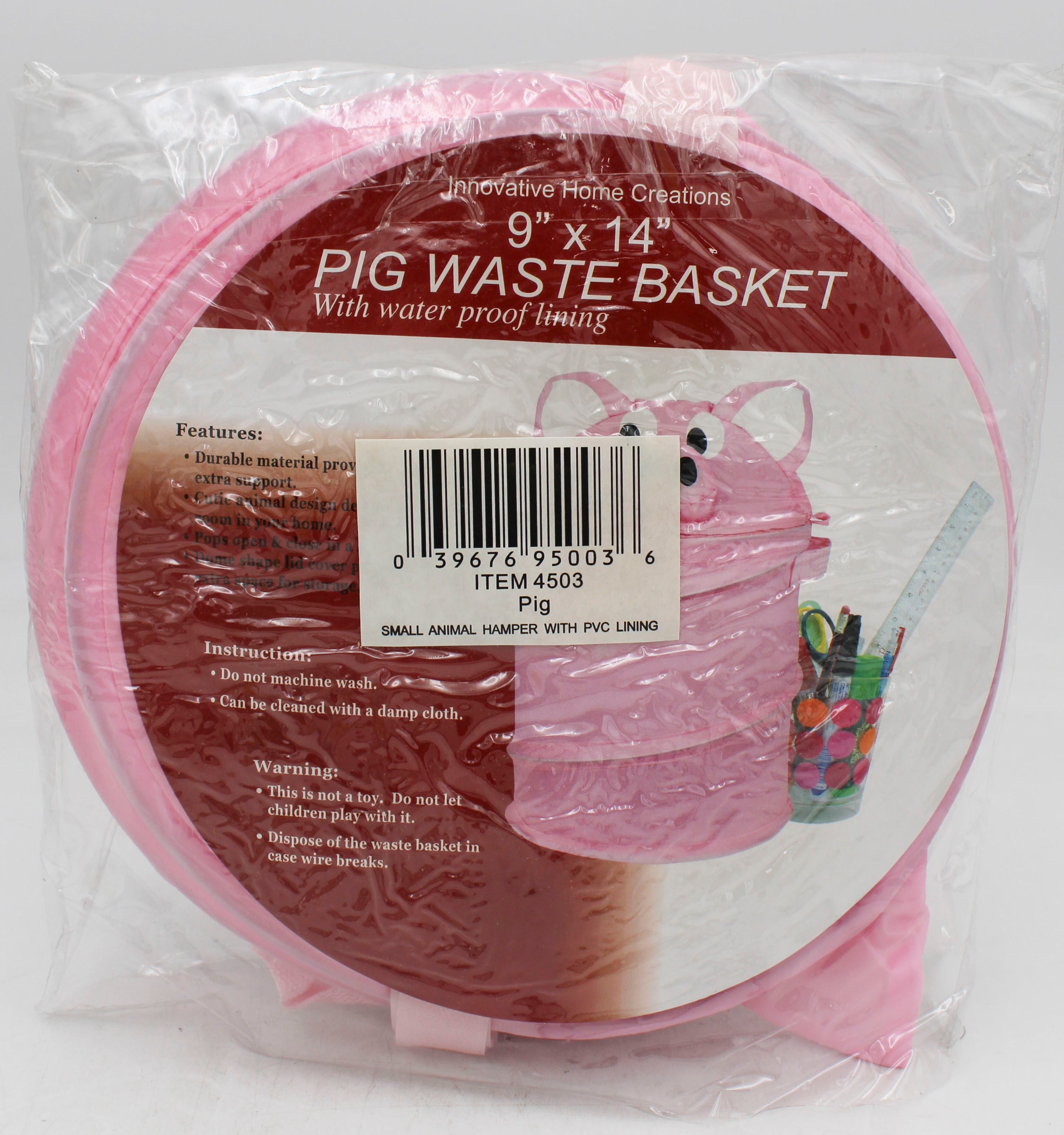 9''x14'' FOLDABLE WASTE BASKET - PIG