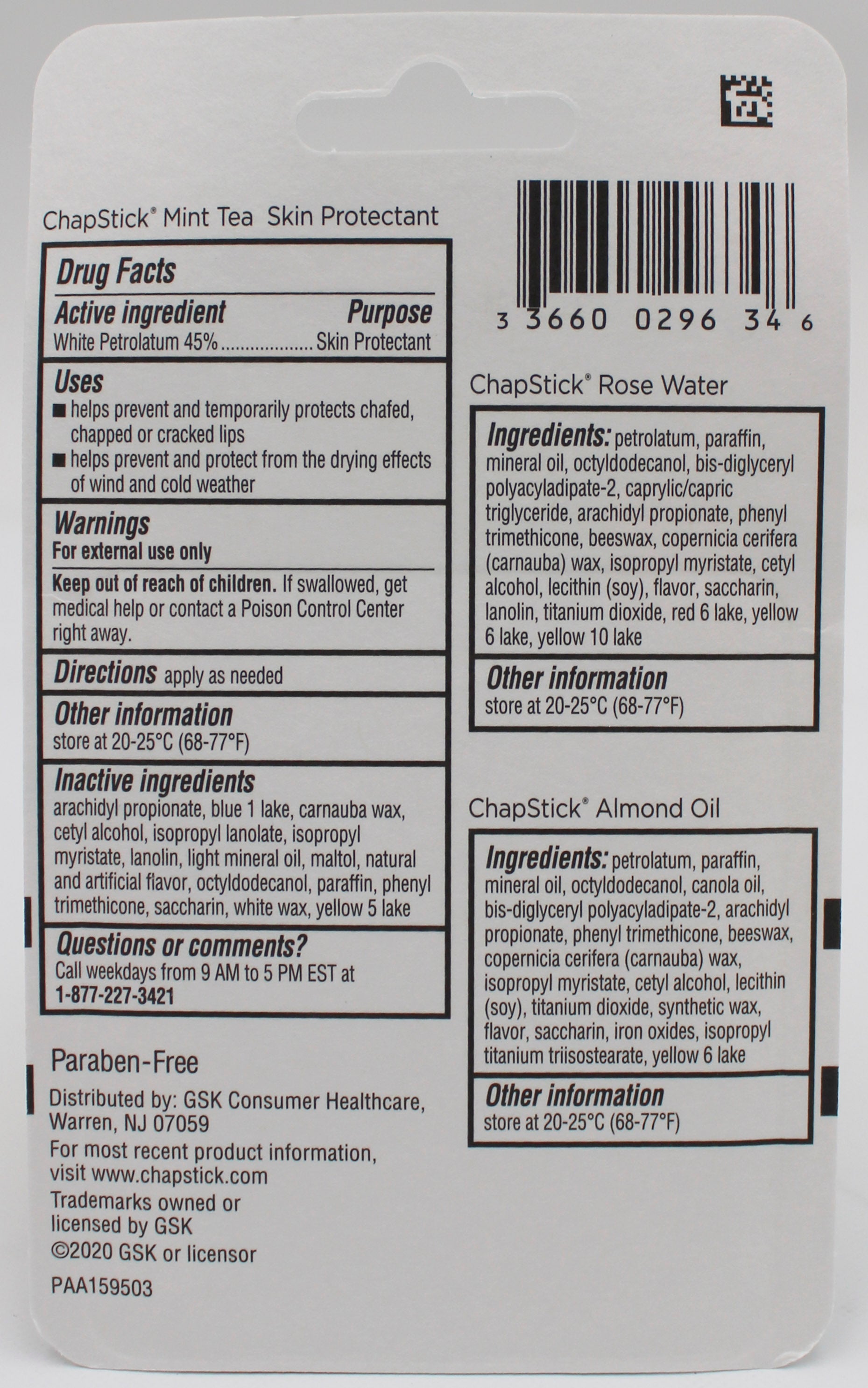 CHAPSTICK ROSE/MINT/ALMOND SPA 3CT .45OZ 11/30/2027