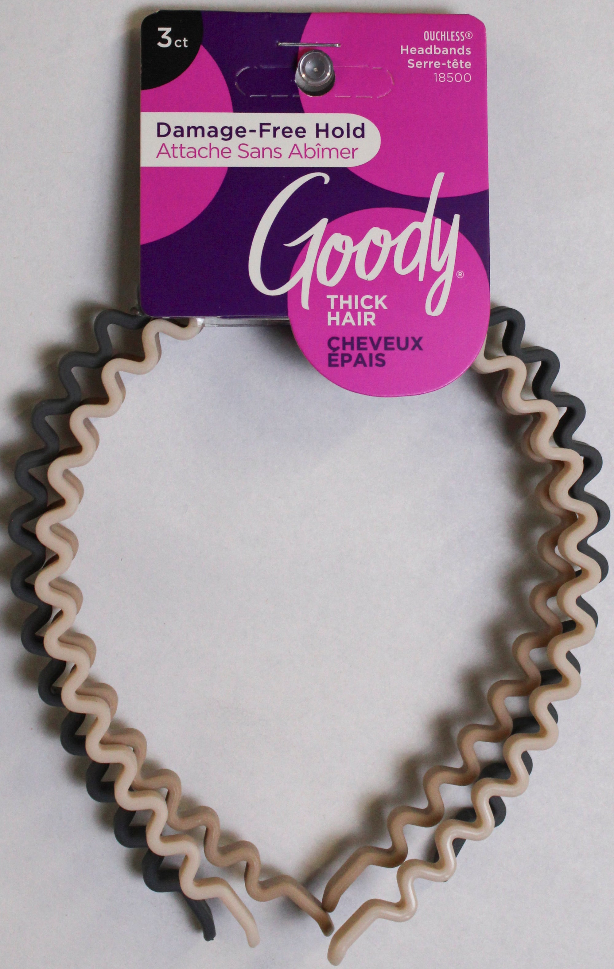 GOODY ZIGZAG HEADBANDS ASSORTED COLORS 3ct NI