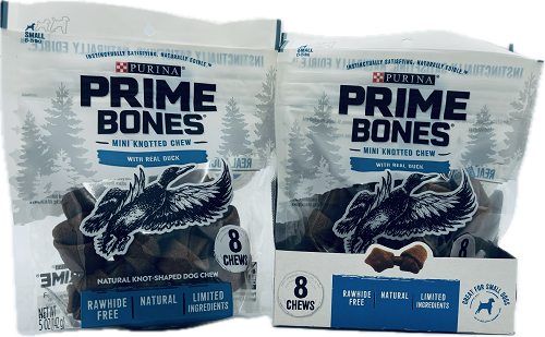 PRIME BONES WITH REAL DUCK 5ozNATURAL KNOT-SHAPED DOG CHEW EXP 11/30/24 NI