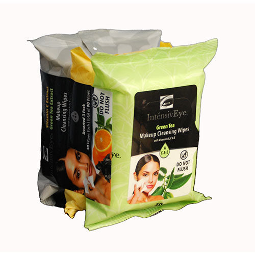 INTENSIVEYE MAKEUP WIPES 3-30CT PACKS-CHARCOAL/GREAN TEA/VITAMIN C