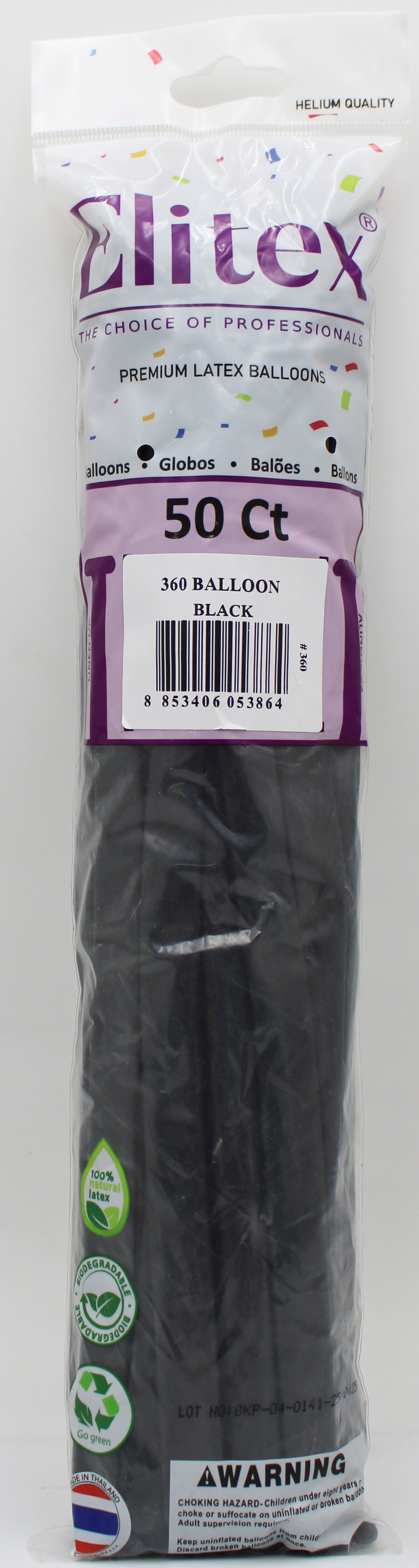 ELITEX 360" BLACK MODELLING BALLOON, 50 PACK