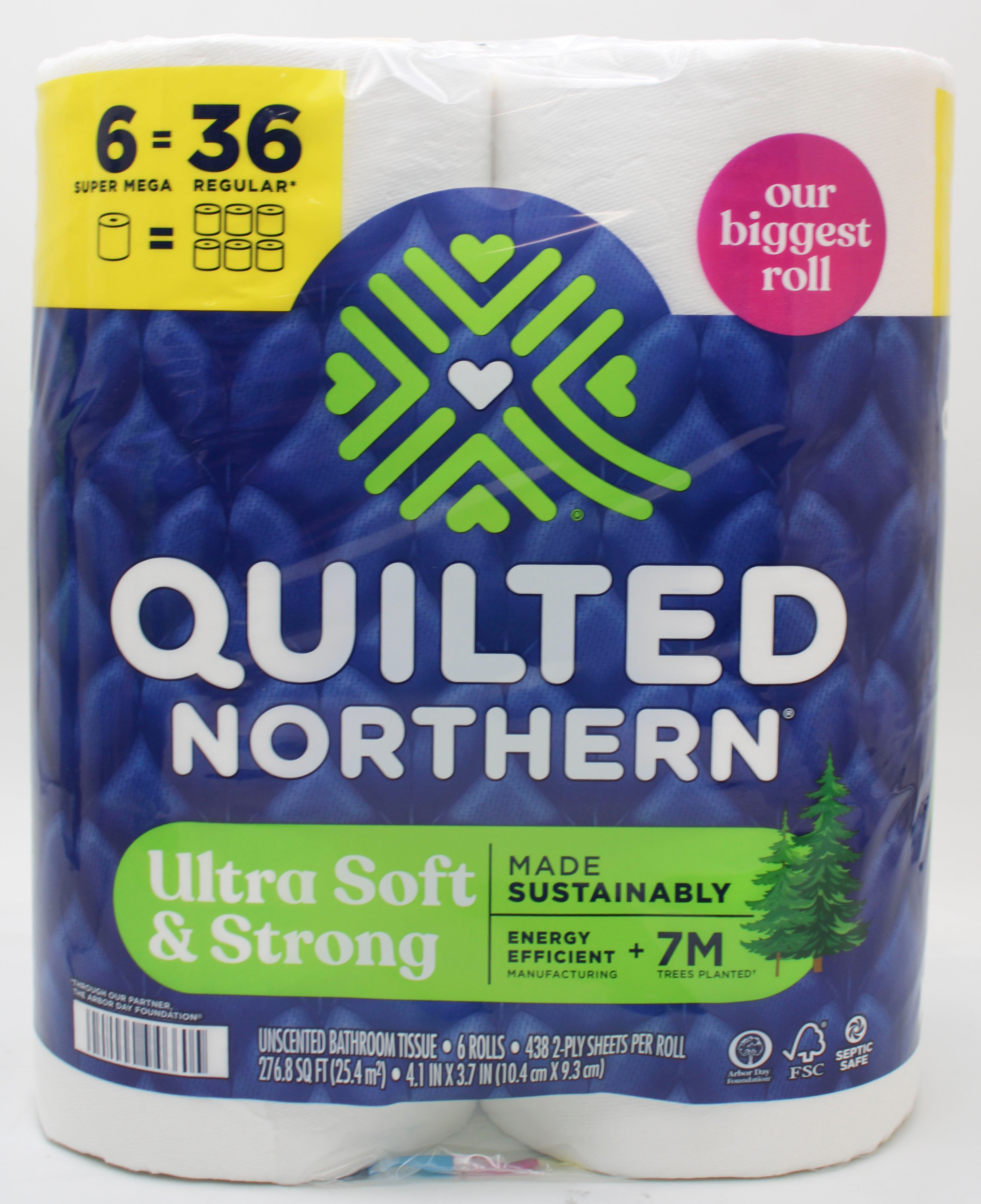 6 SUPER MEGA ROLL ULTRA SOFT AND STRONG QUILTED NORTHERN TOILET PAPER
