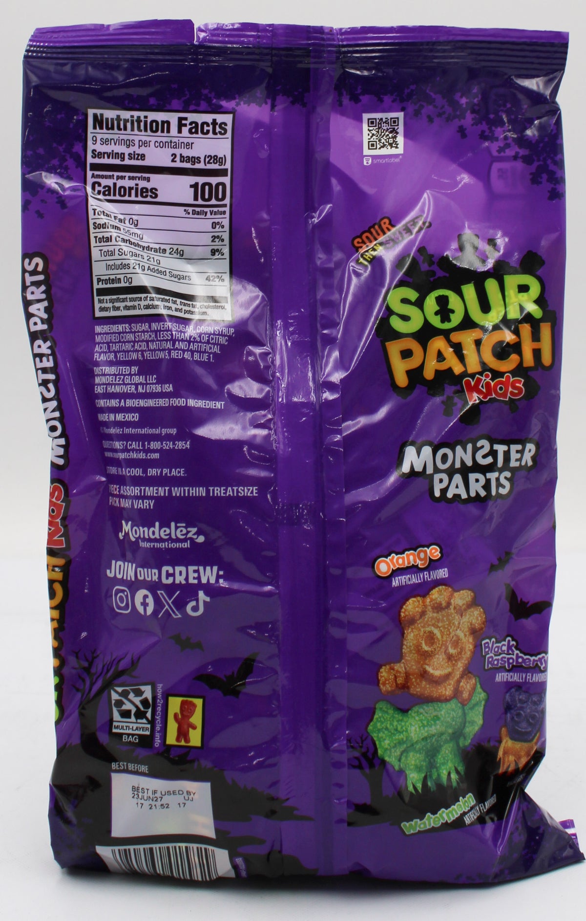 SOUR PATCH KIDS MONSTER HEADS SOFT & CHEWY HALLOWEEN CANDY, 8.88 OZ BAG - BB 6/23/2027