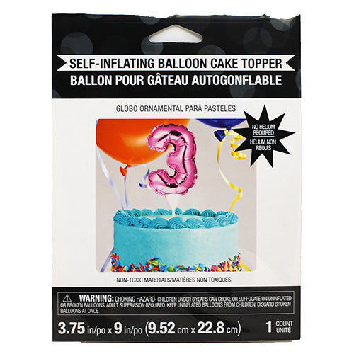 Self Inflating Balloon Cake Topper #3 Pink | Bulk Pack