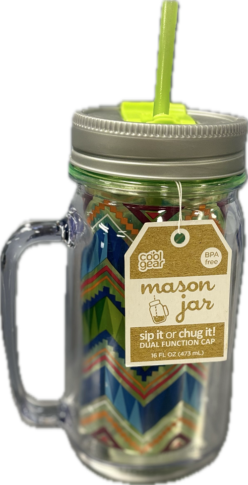 COOL GEAR 16 OZ MASON JAR W/HANDLE & GRAPHICS-MARINE