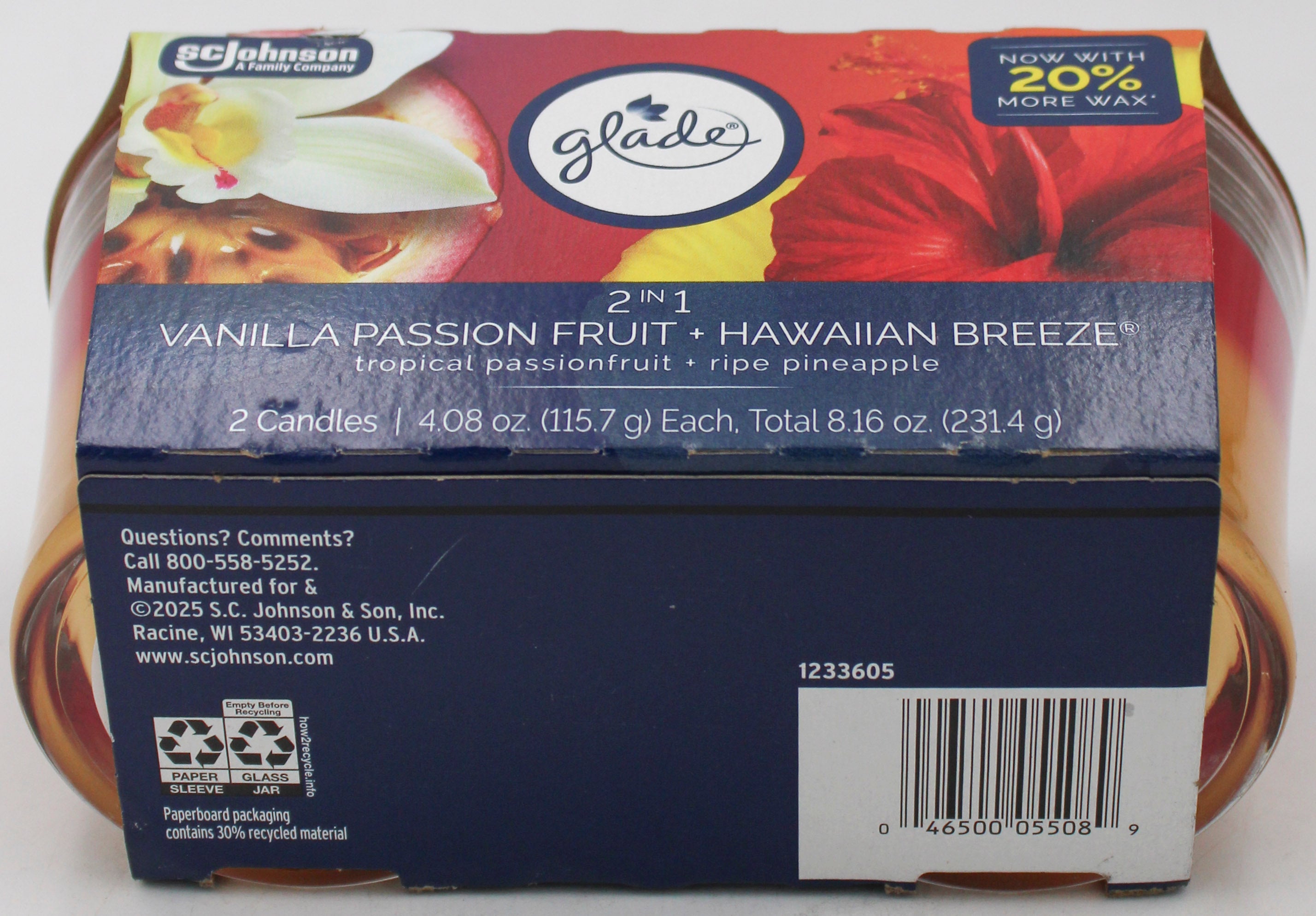SP GLADE CANDLES 2PK 4.08oz VANILLA PASSION FRUIT+HAWAIIAN BREEZE-
