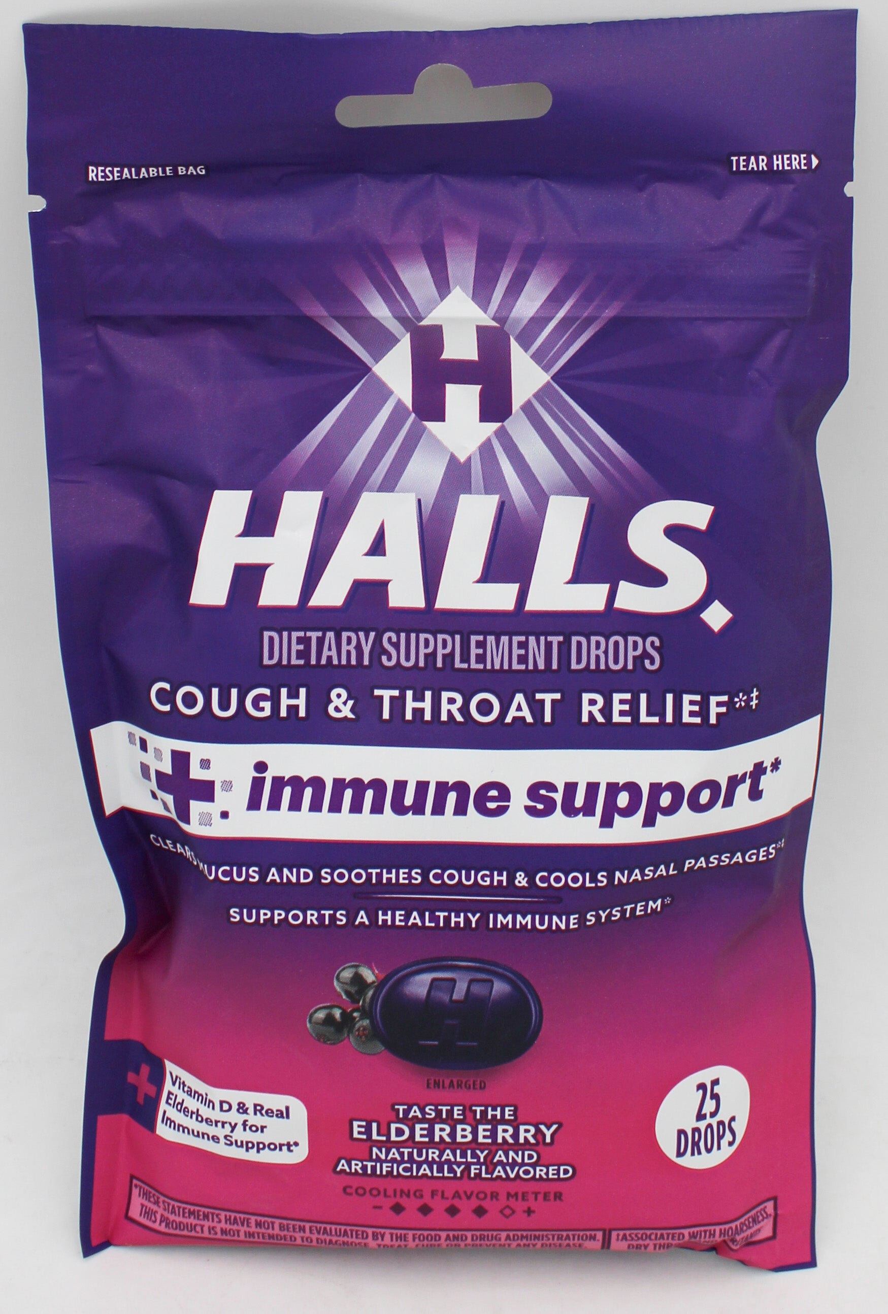 HALLS 25 PC IMMUNE ELDERBERRY BAG  EXP 4/1/26