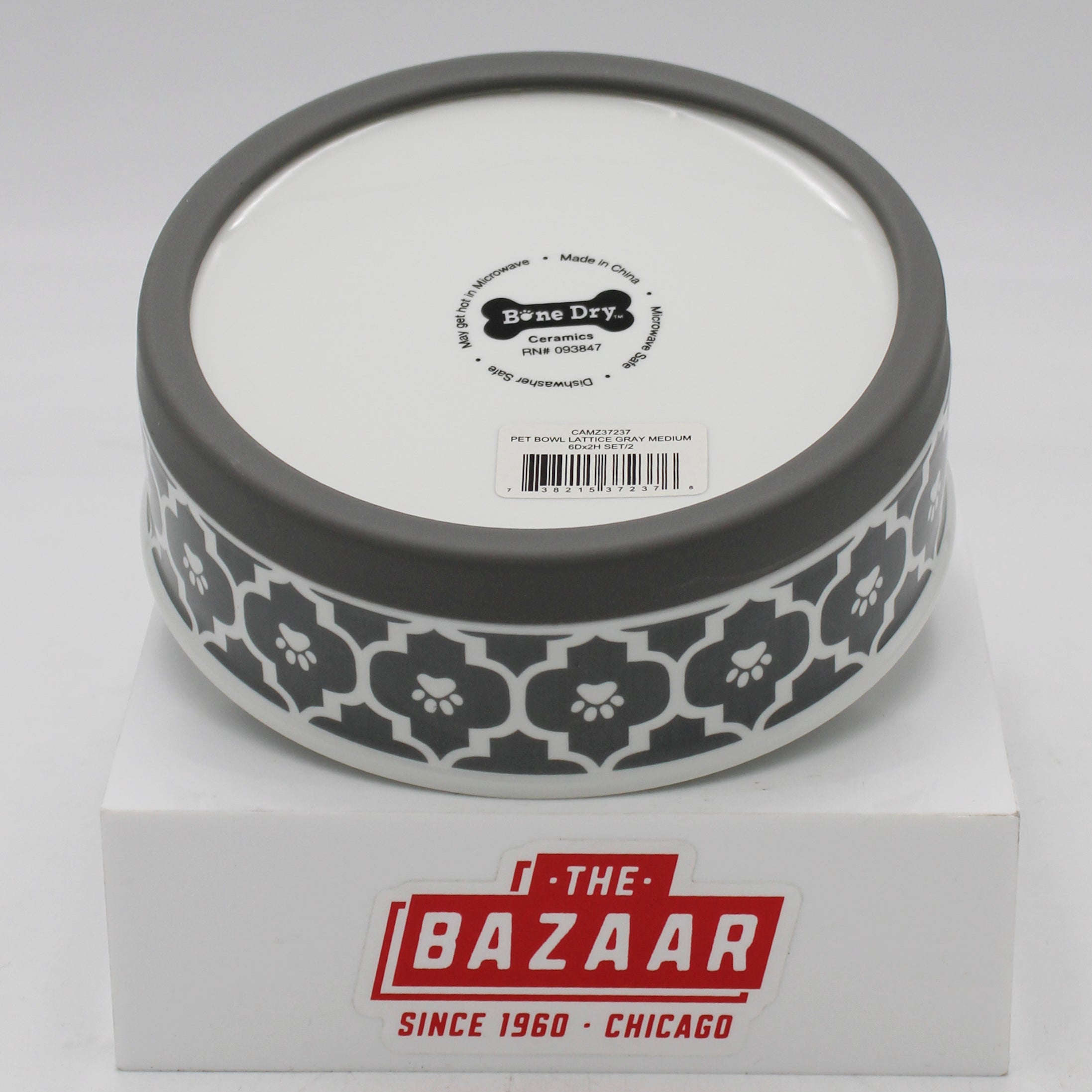 CERAMIC PET BOWL - LATTICE GRAY - MEDIUM 6Dx2H