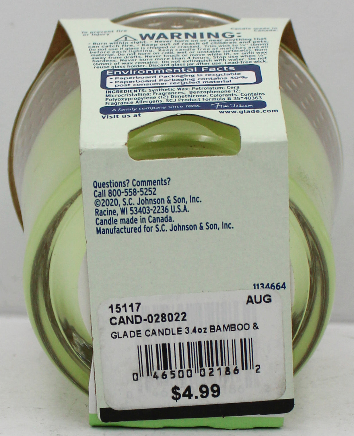 GLADE CANDLE 3.4oz BAMBOO & WATERLILY BLISS PP$4.99