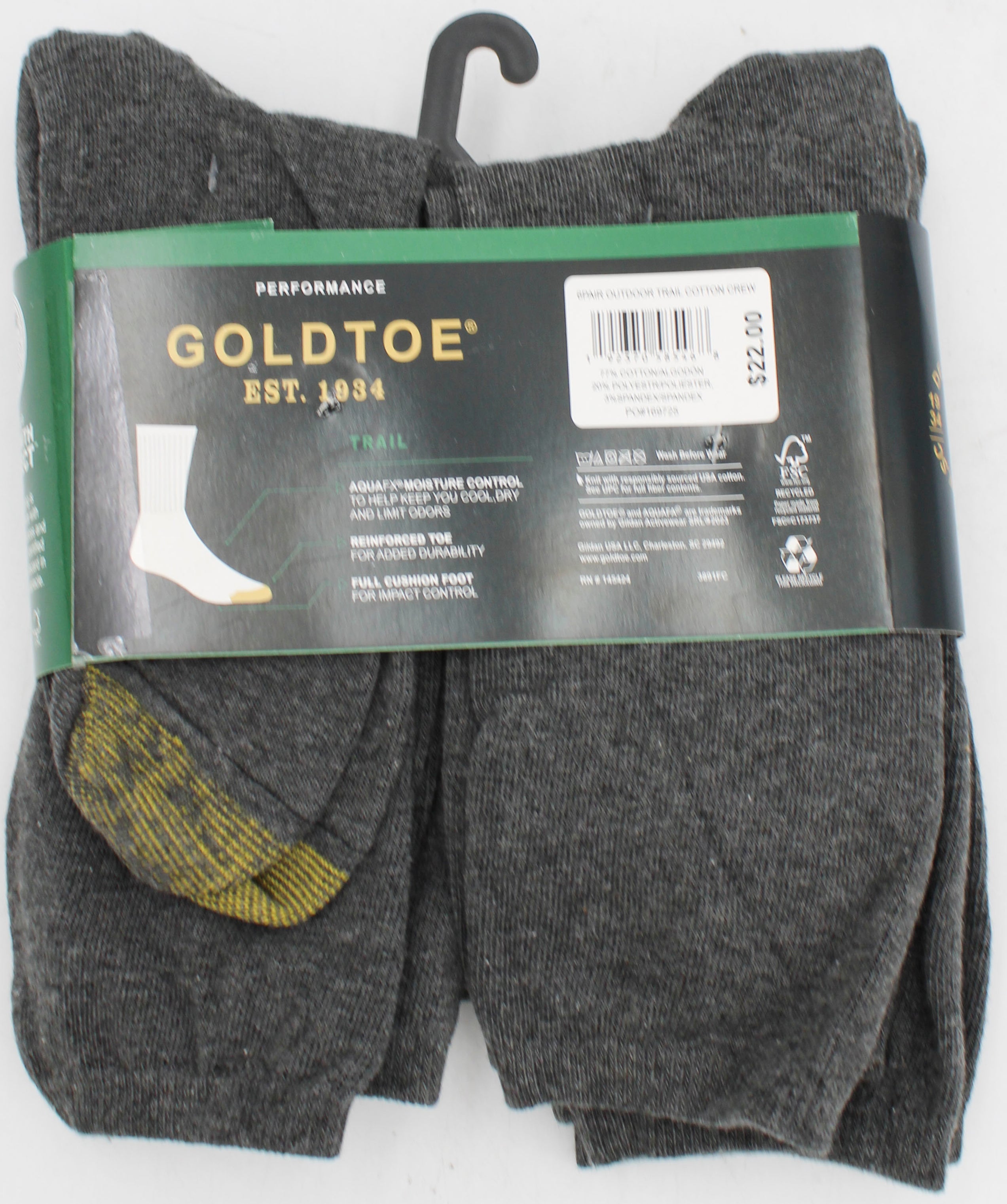 GOLDTOE 6PK CREW SOCKS CHARCOAL PP$22.00  SZ 6-12  NI