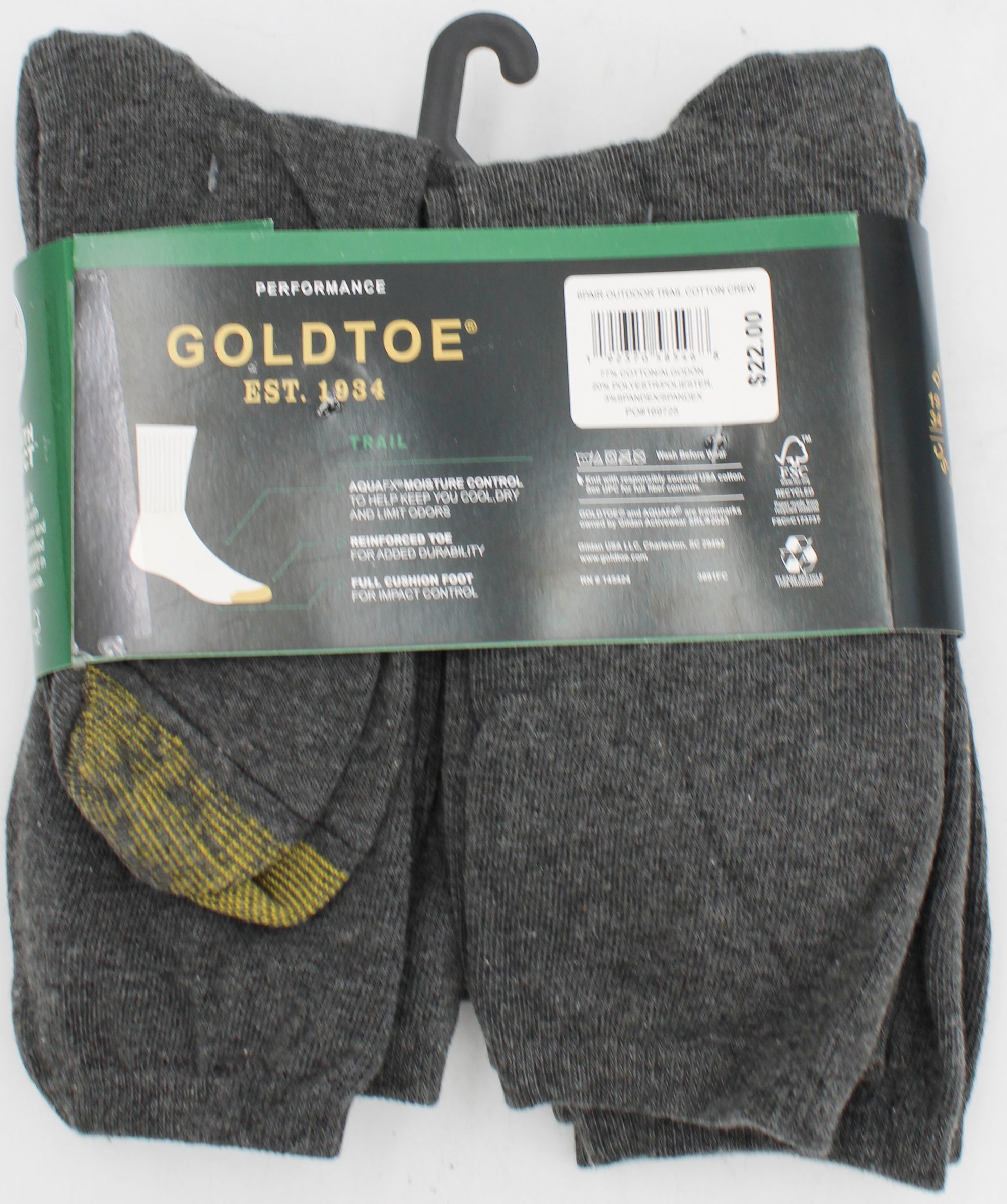 GOLDTOE 6PK CREW SOCKS CHARCOAL PP$22.00  SZ 6-12  NI