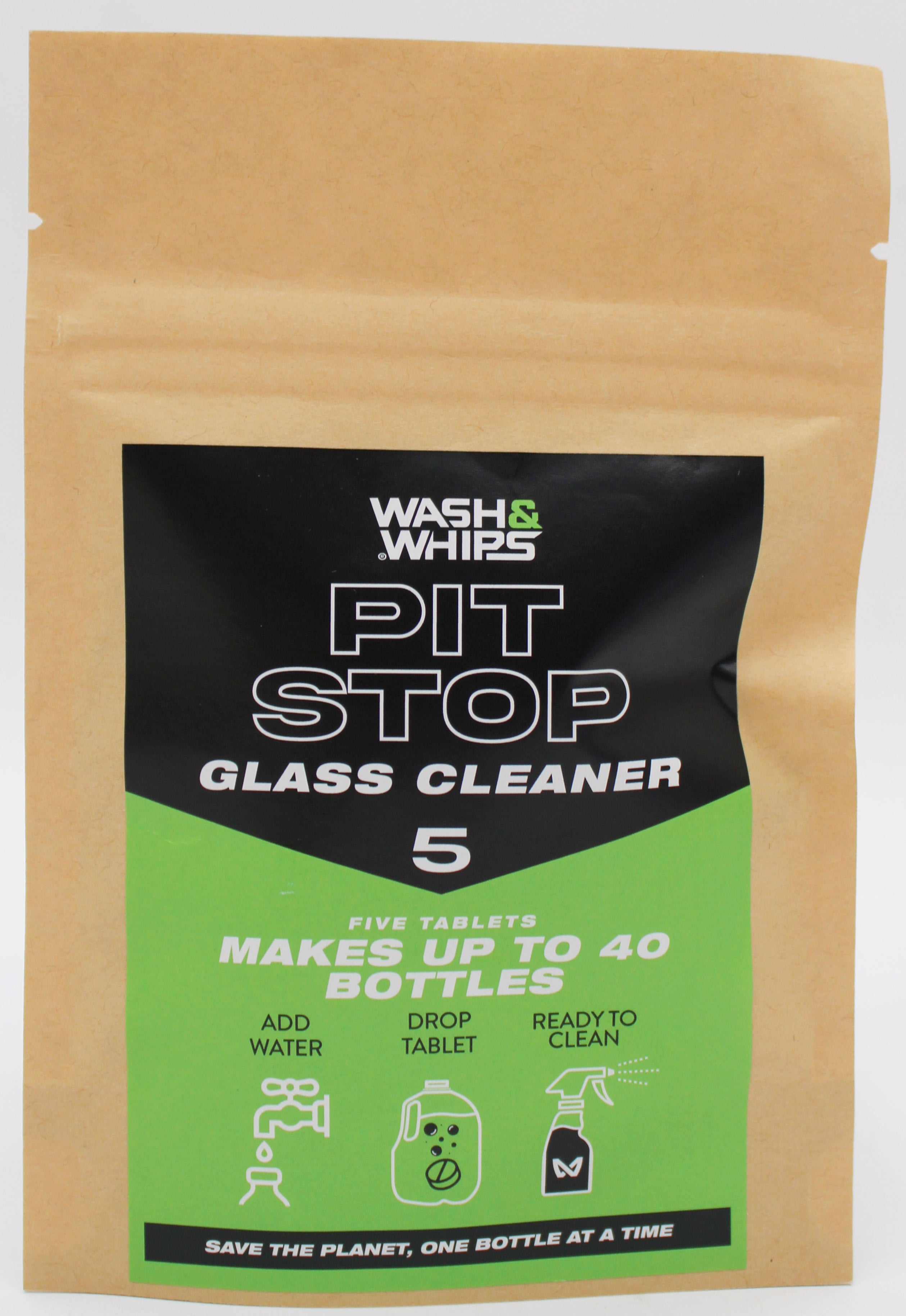 WASH N WHIPS PIT STOP GLASS & WINDOW CLEANER - BLUE TABLETS (5PK)