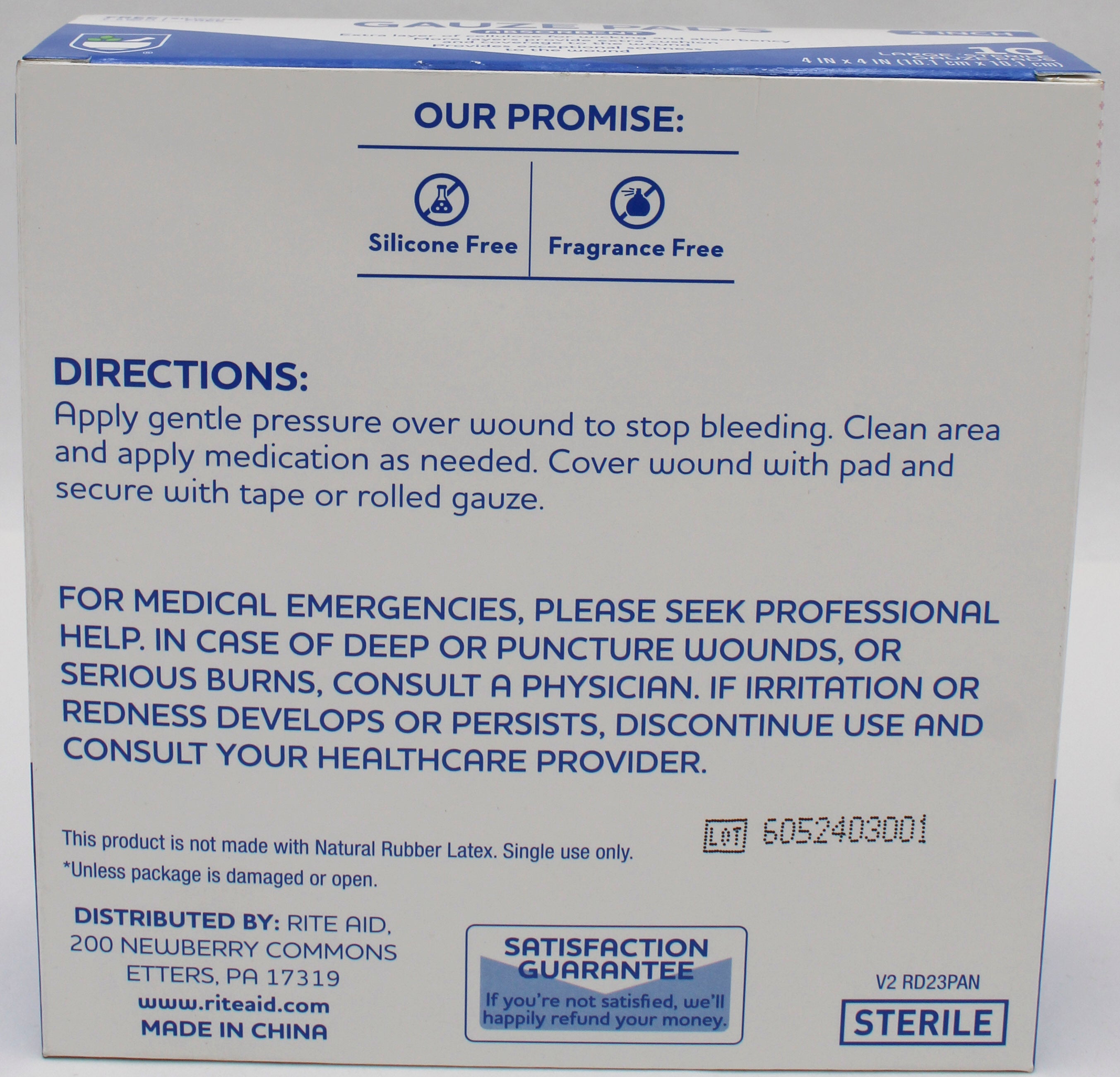 Rite Aid Gauze Pads 4"x4" 10ct Box Wholesale