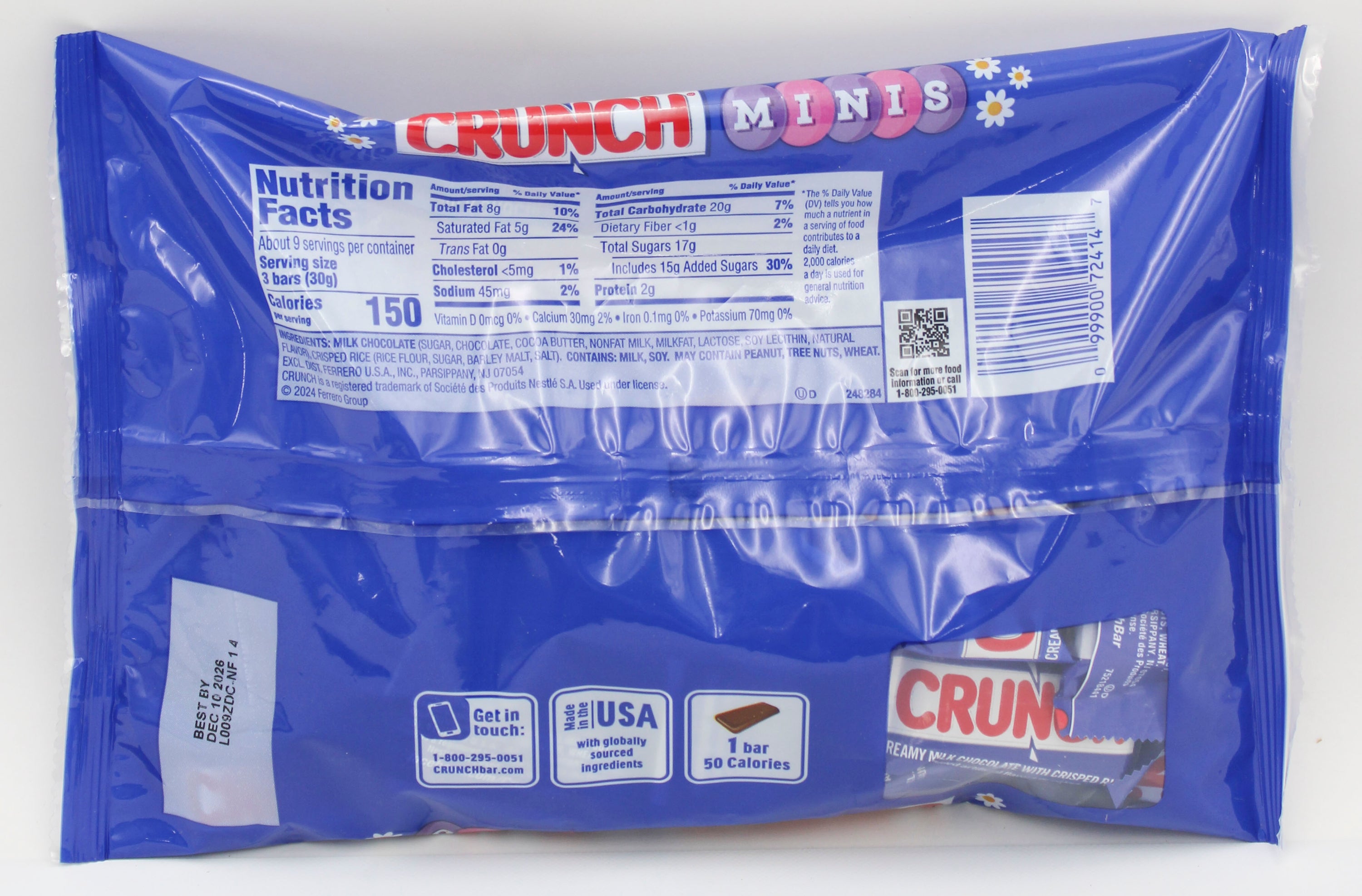 CRUNCH Mini Milk Chocolate Bars 9.4oz Bag (BB 12/10/26)