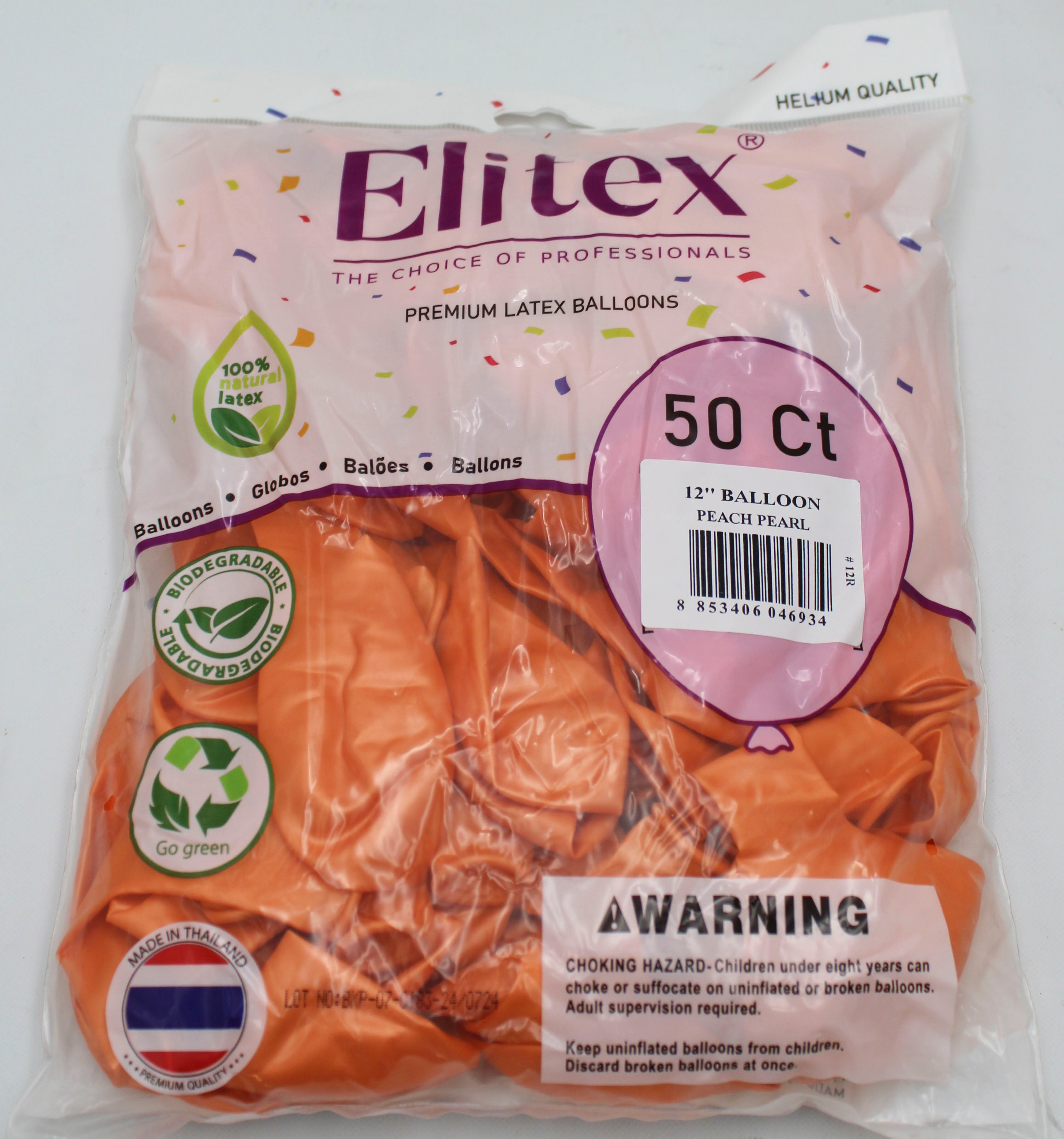 ELITEX 12" PEACH PEARL ROUND BALLOON, 50 PACK