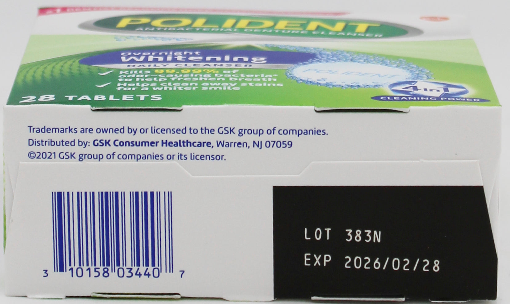 POLIDENT OVERNIGHT WHITENING DAILY CLEANSER 28CT EXP 02/28/2026 P66T NI