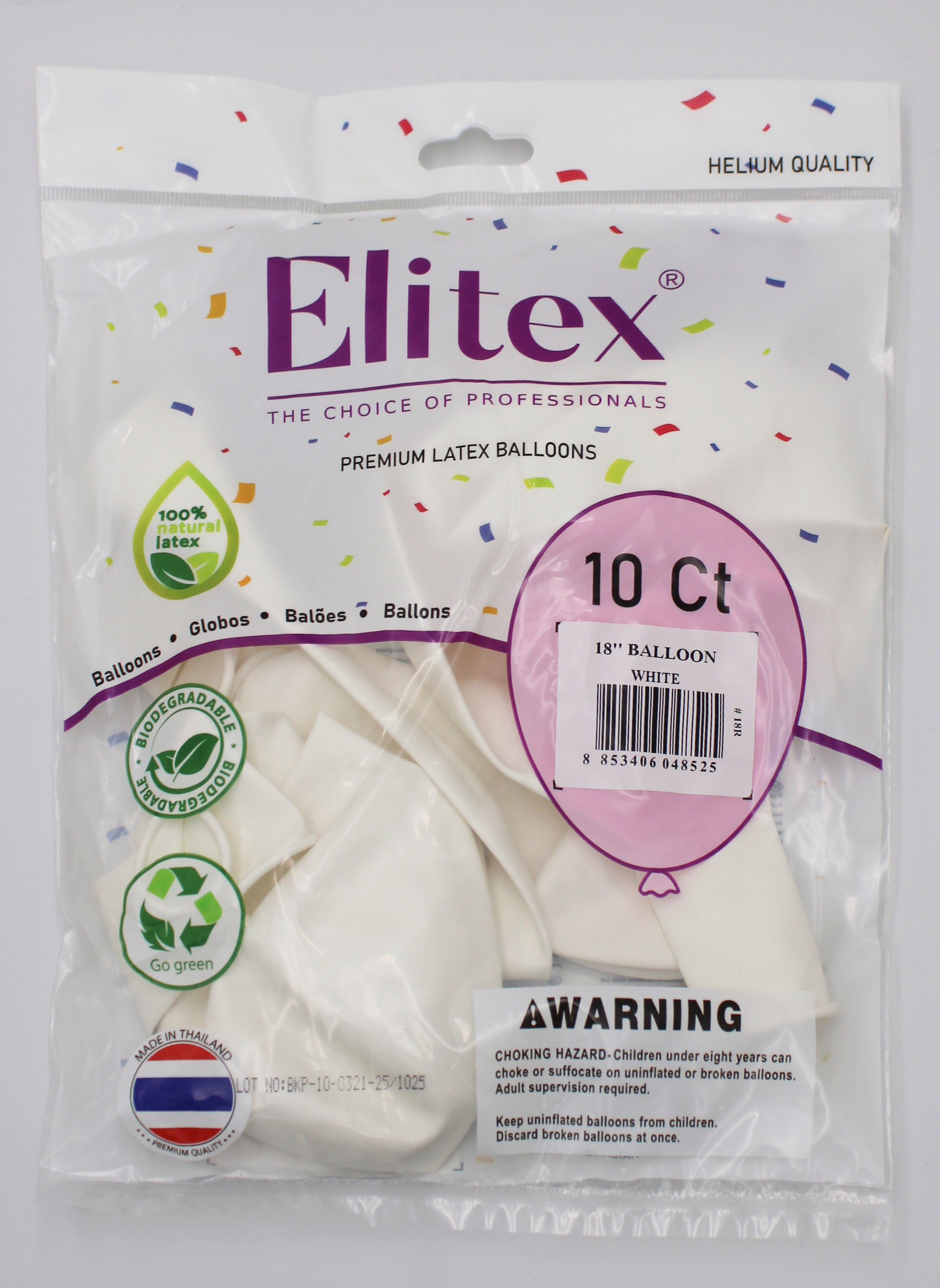 ELITEX 18" WHITE ROUND BALLOON, 10 PACK