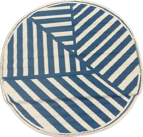 5FT ROUND FLORAL OUTDOOR RUG - BLUE GEOMETRIC