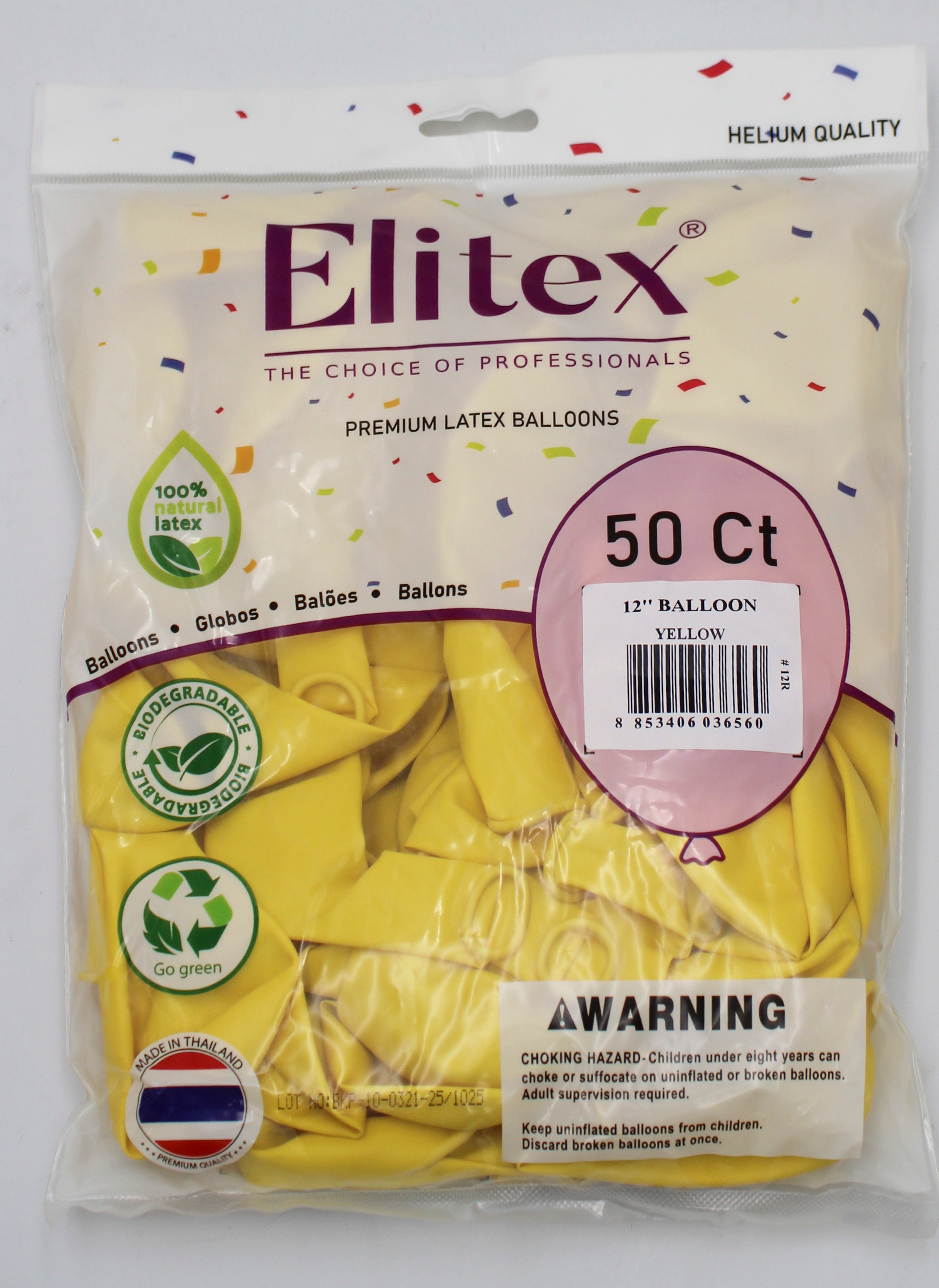 ELITEX 12" YELLOW ROUND BALLOON, 50 PACK