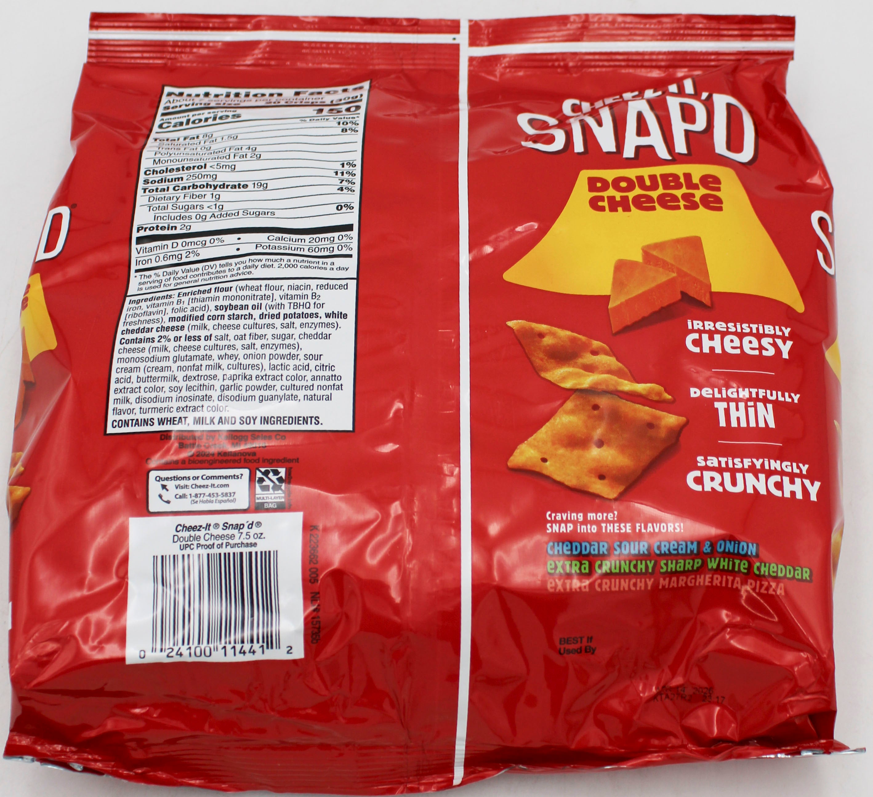 CHEEZ-IT SNAP'D DOUBLE CHEESE CRACKER 7.5 Oz   BB 4/14/26
