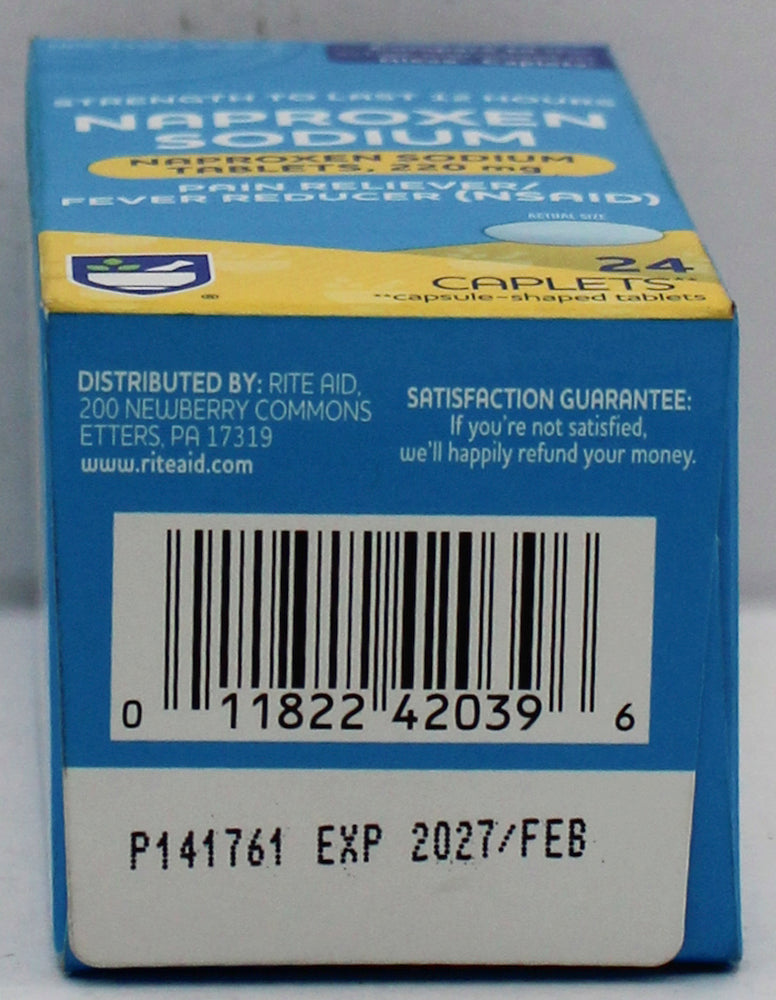 RITE AID NAPROXEN SODIUM PAIN/FEVER REDUCER CAPLETS 24ct EXP 2/15/2027 COMPARES TO Aleve