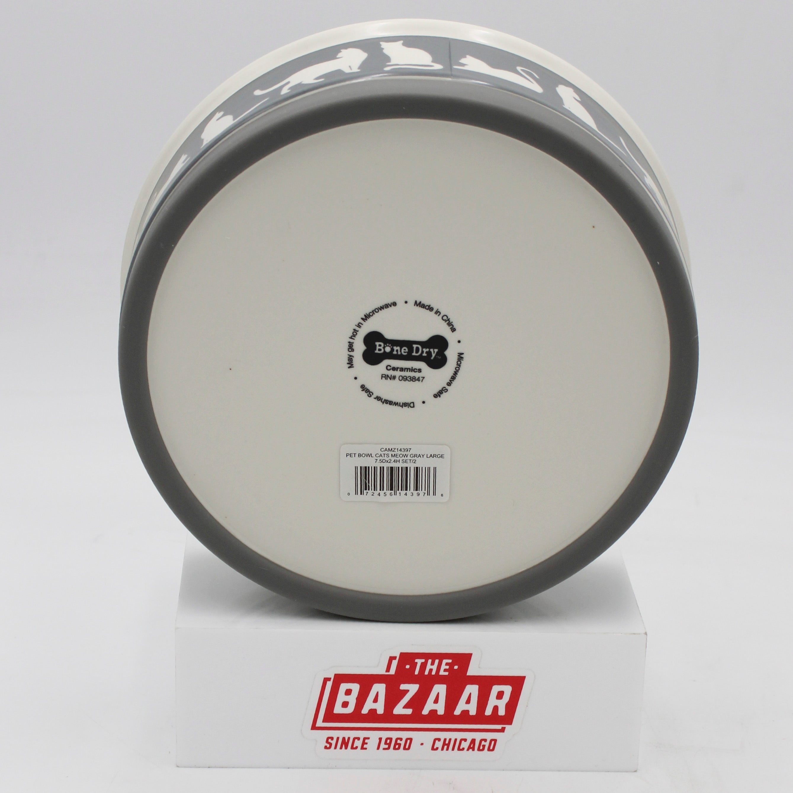 CERAMIC PET BOWL - CATS MEOW GRAY - LARGE 7.5Dx2.4H