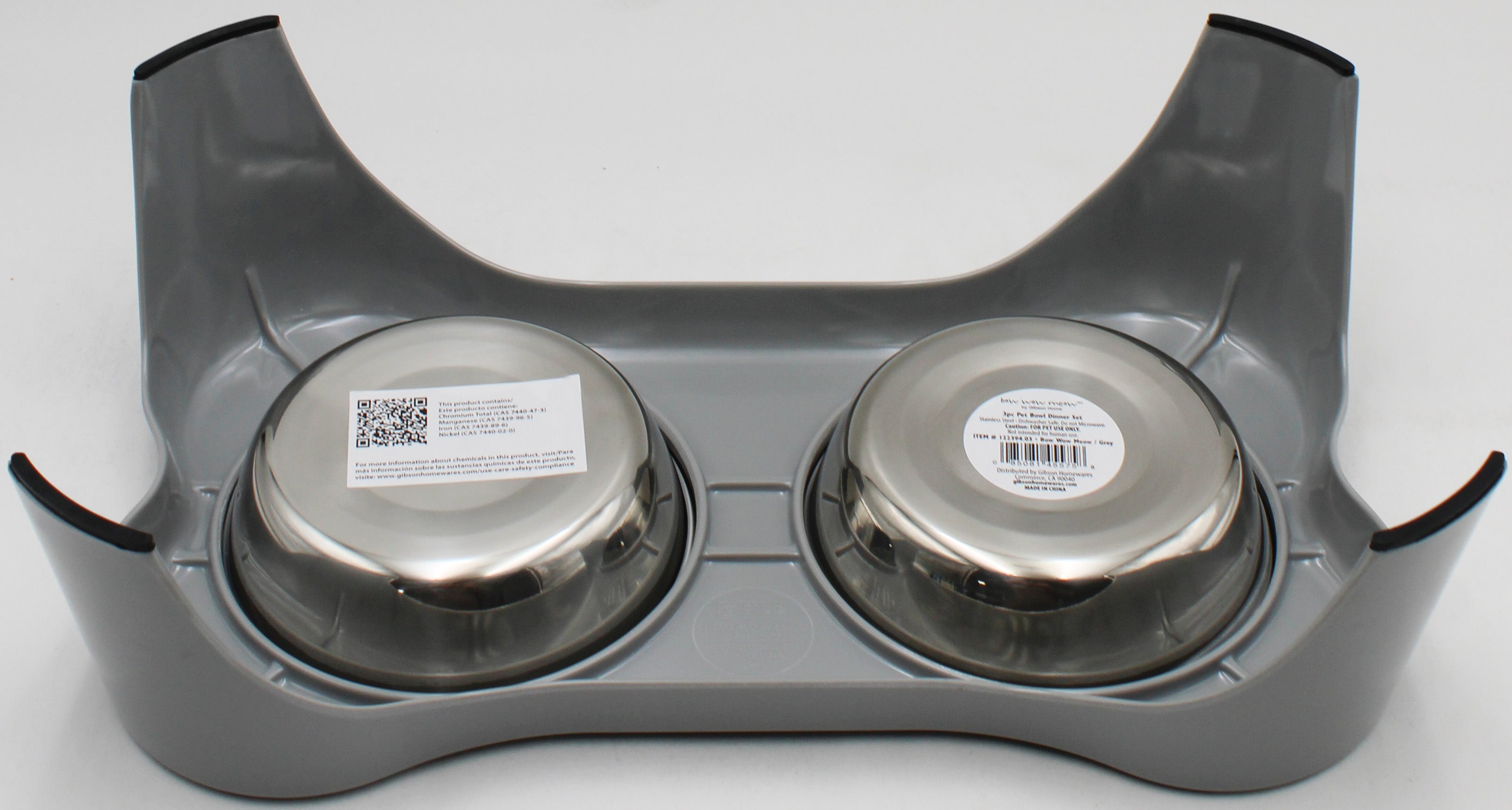 GIBSON HOME BOW WOW MEOW 3pc ELEVATED PET BOWL SET GREY NI