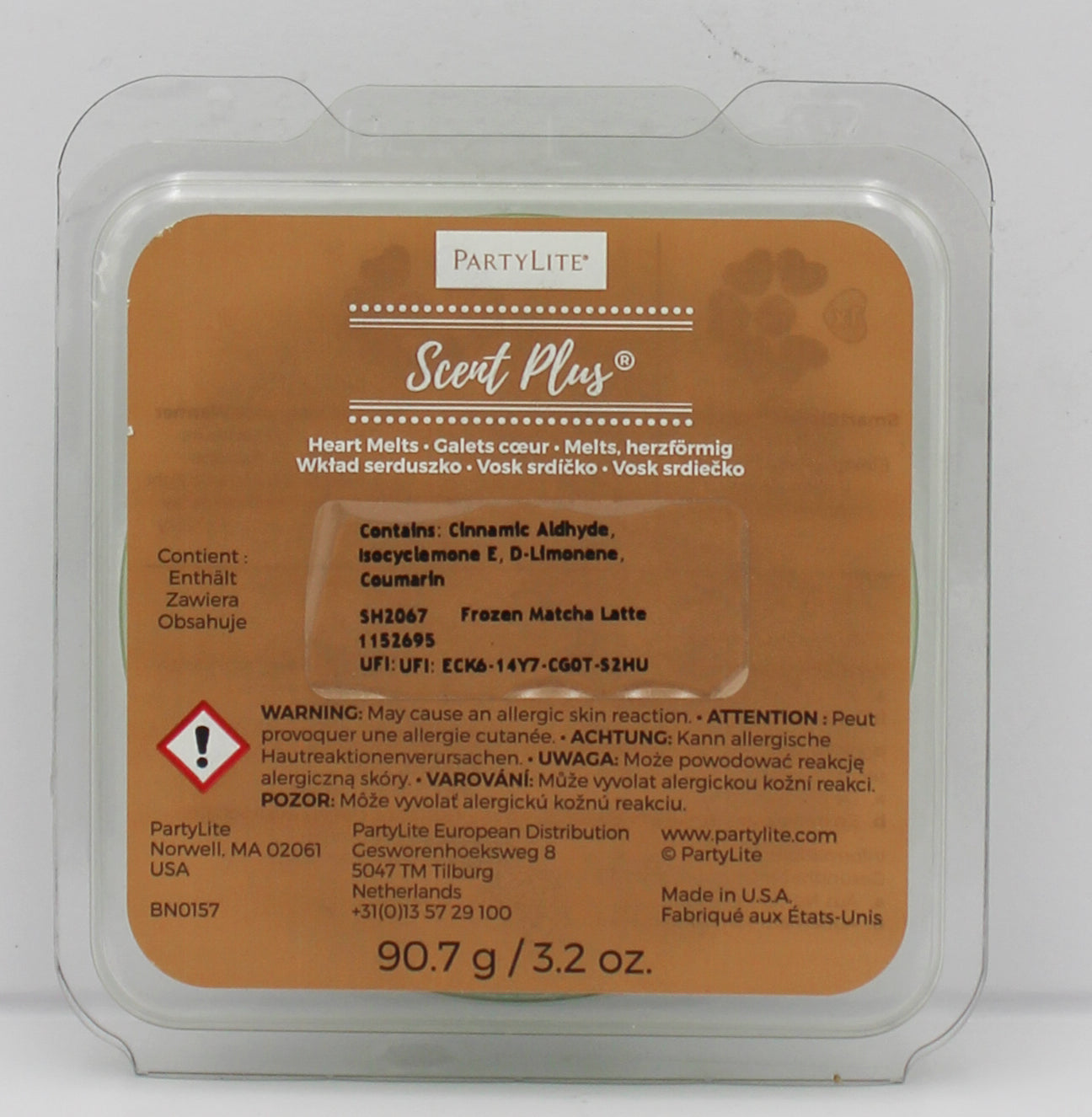 PARTYLITE FROZEN MATCHA LATTE SCENT PLUS HEART MELTS 3.2oz