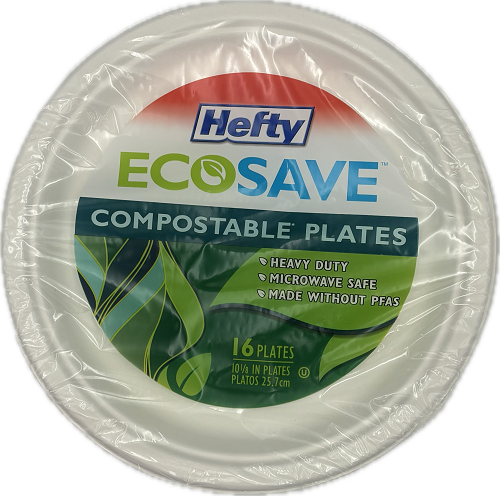 HEFTY ECOSAFE COMPOSTABLE PLATES 16CT 10 1/8" HEAVY DUTY