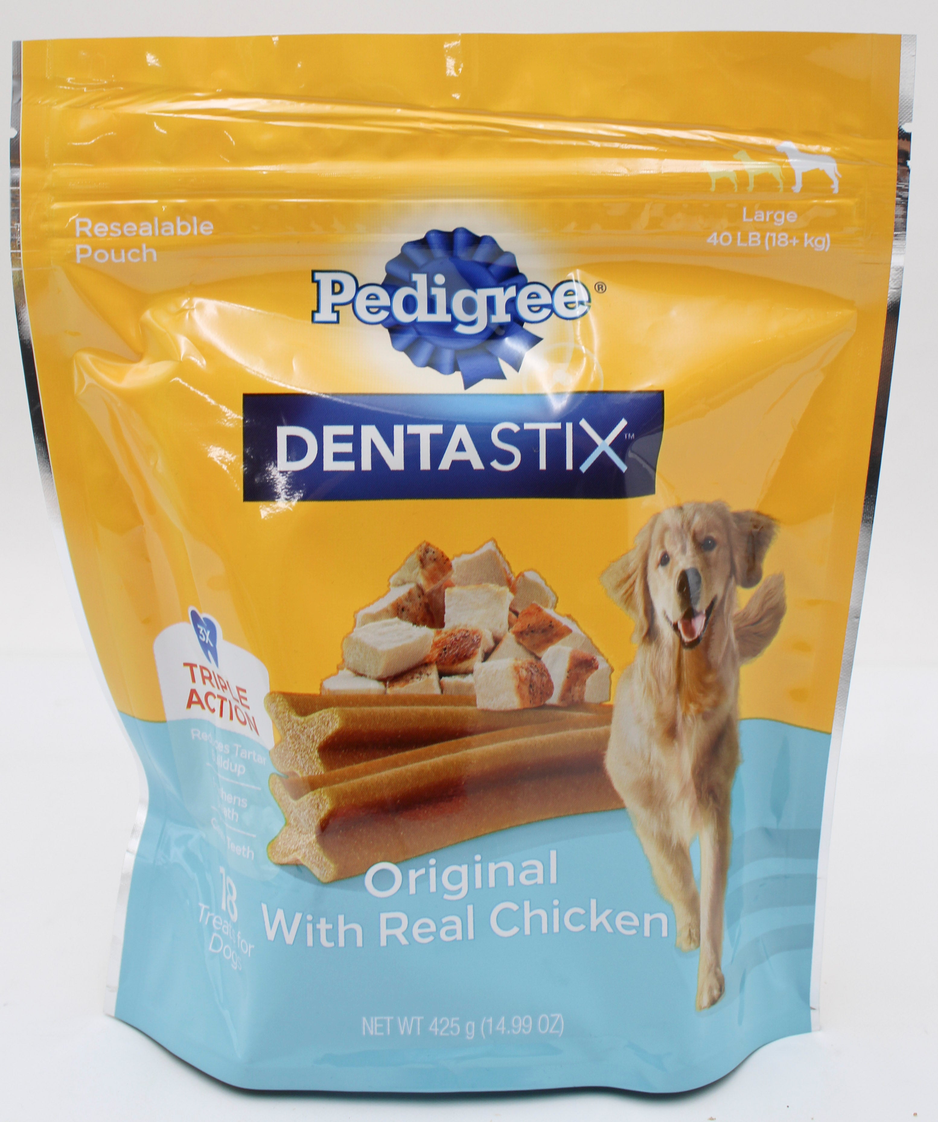 PEDIGREE DENTASTIX LARGE DENTAL TREATS 14.99 OZ, CLINICALLY PROVEN PLAQUE REDUCTION (18 PK) BB 4/8/2027