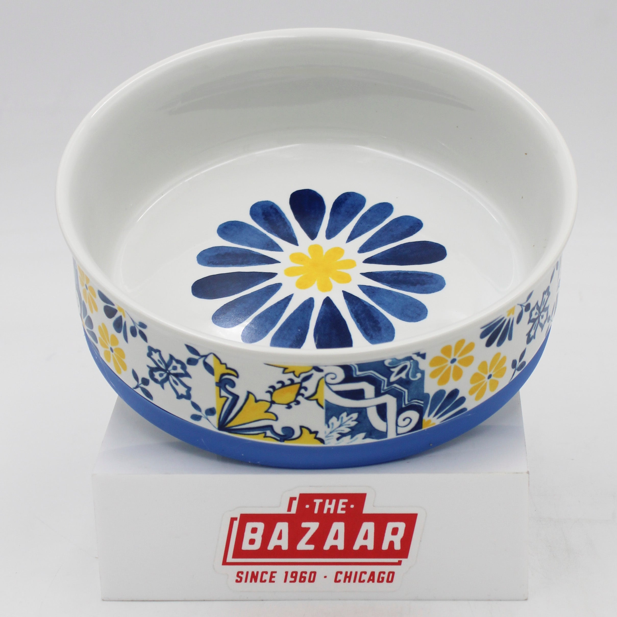 CERAMIC PET BOWL - PORTUGUESE AZULEJOS LARGE 7.5Dx2.4H