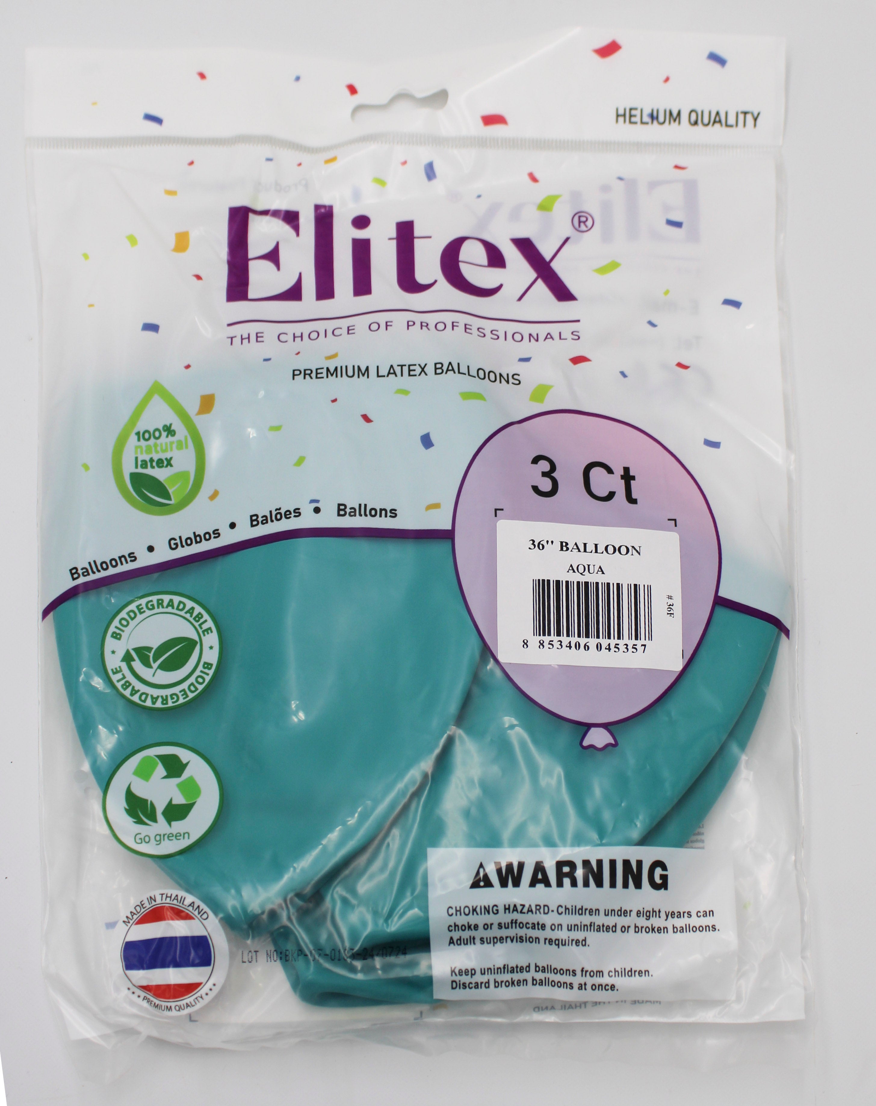 ELITEX 36" AQUA ROUND BALLOON, 3 PACK