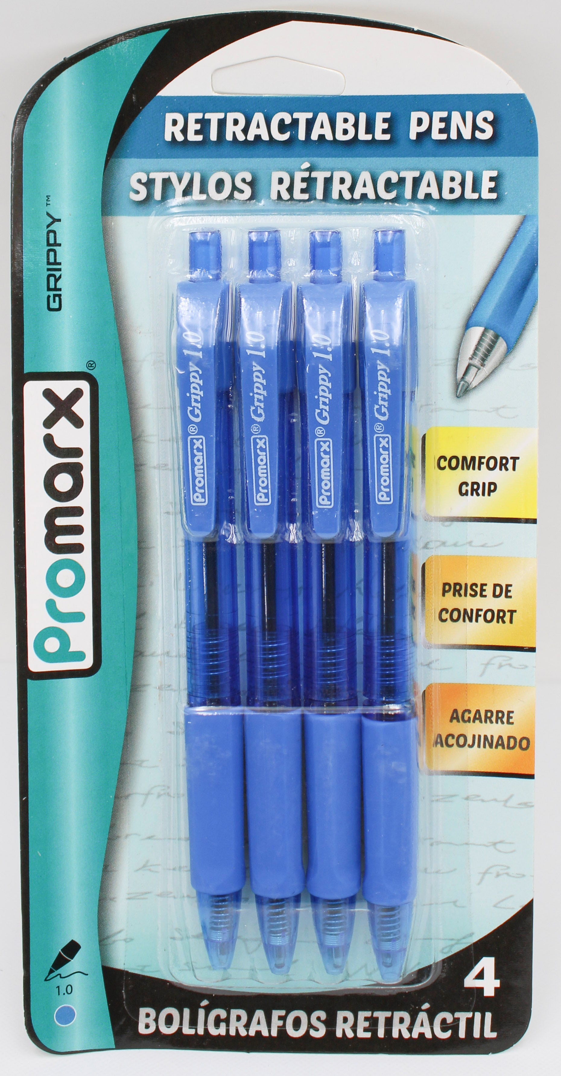 PROMARX RETRACTABLE BALLPOINT PEN BLUE 1.0M 4CT