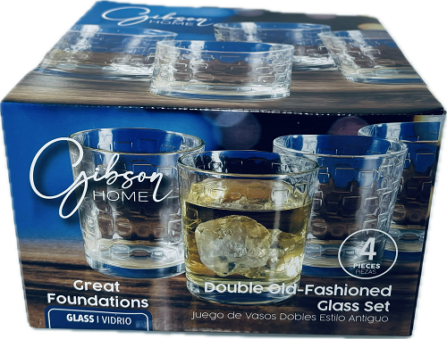 GIBSON HOME GREAT FOUNDATIONS 4PC GLASS SET 13.5oz SQUARES PATTERN