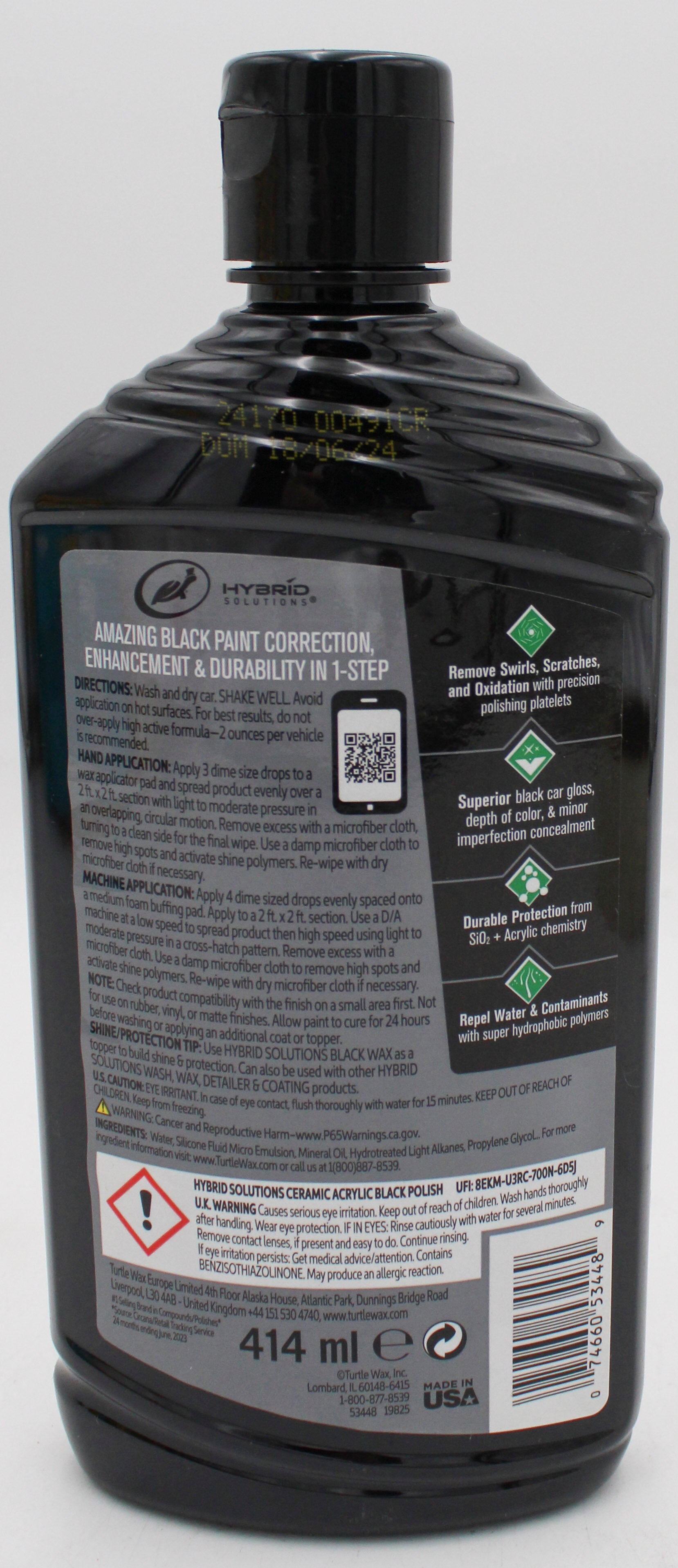 SP TURTLE WAX HYBRID SOLUTIONS CERAMIC ACRYLIC BLACK POLISH 14oz