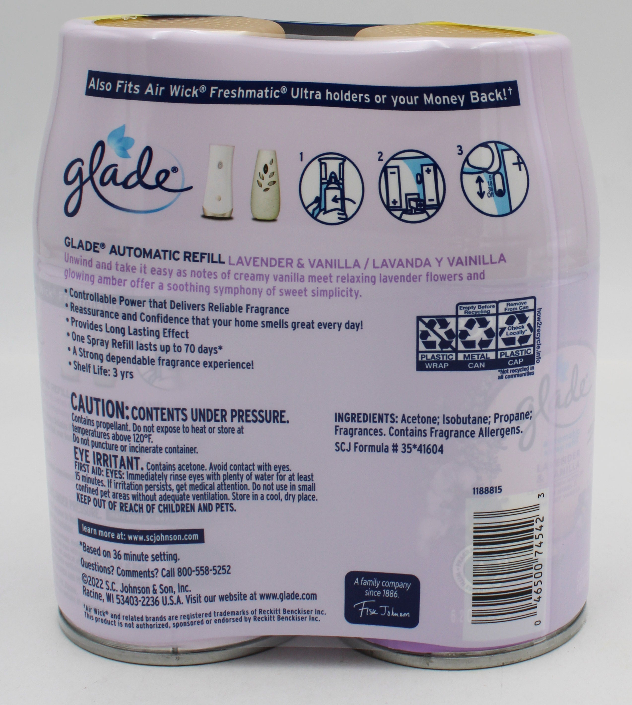 GLADE AUTOMATIC SPRAY LAVENDER & VANILLA 2 REFILLS 6.2oz US