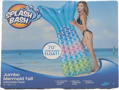 SPLASH BASH INFLATABLE FLOAT JUMBO MERMAID TAIL 70"x34.5x 5" AGE 12+