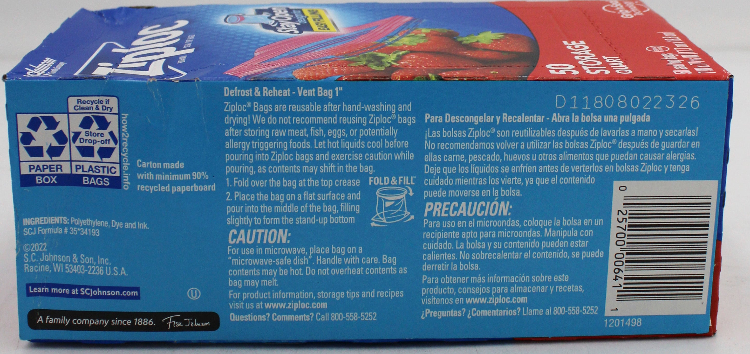 SP ZIPLOC STORAGE BAG 50CT QUART