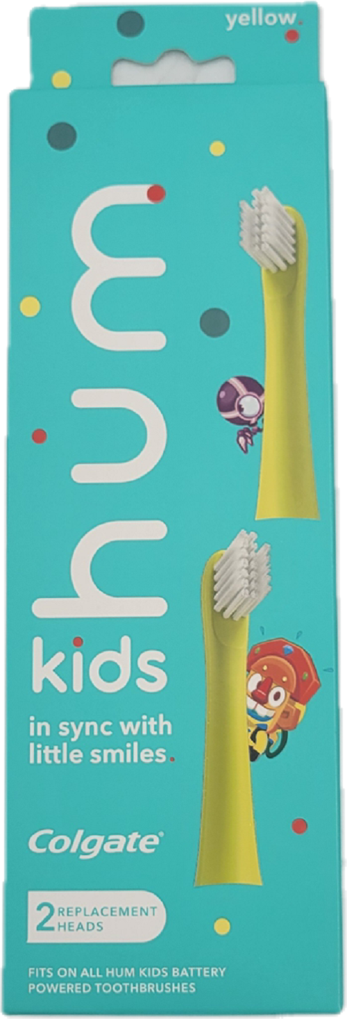 HUM KIDS POWER TOOTHBRUSH REPLACEMENT HEAD 2PK YELLOW NI