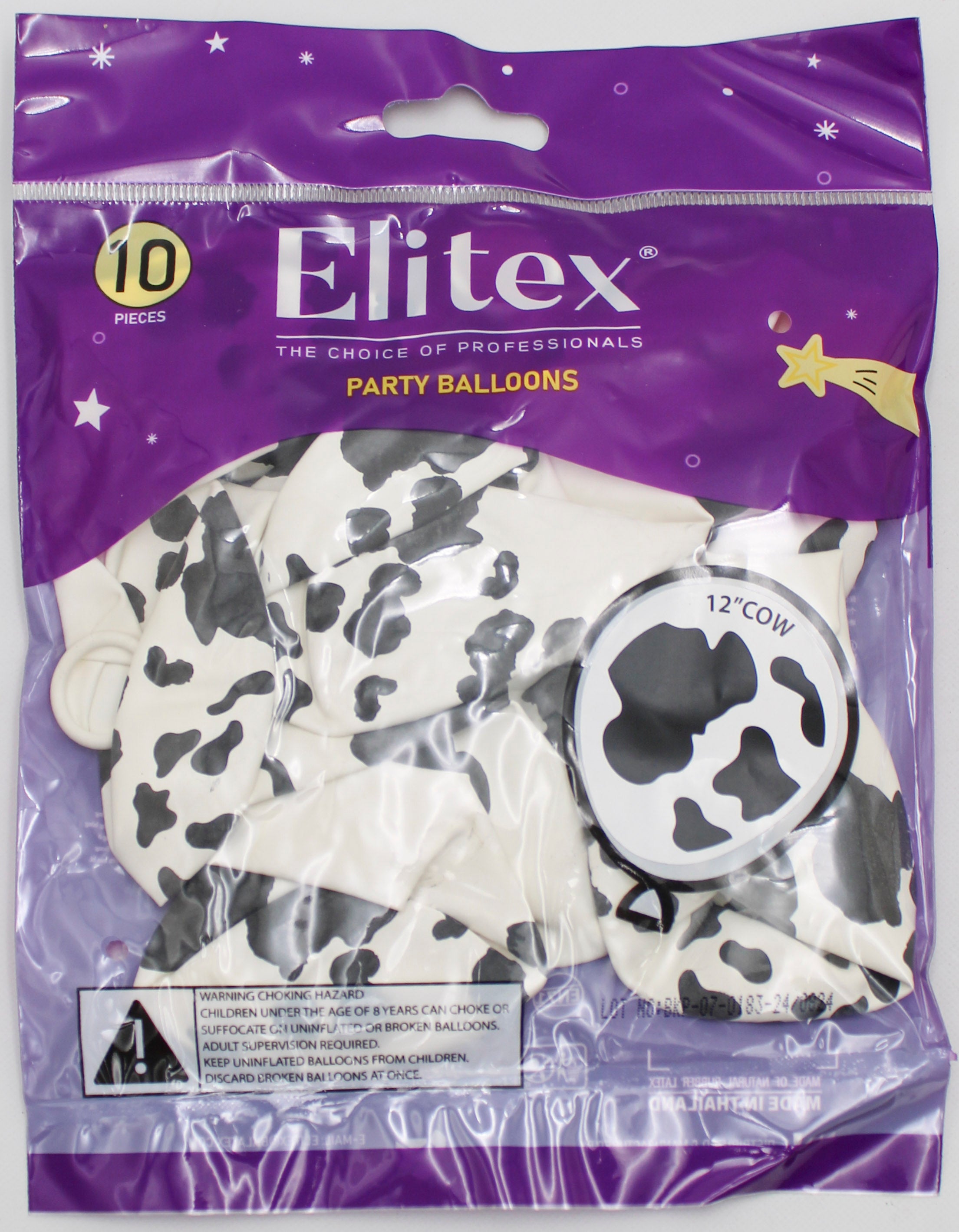 ELITEX 12" WHITE COW PRINTED BALLOON, 10 PACK