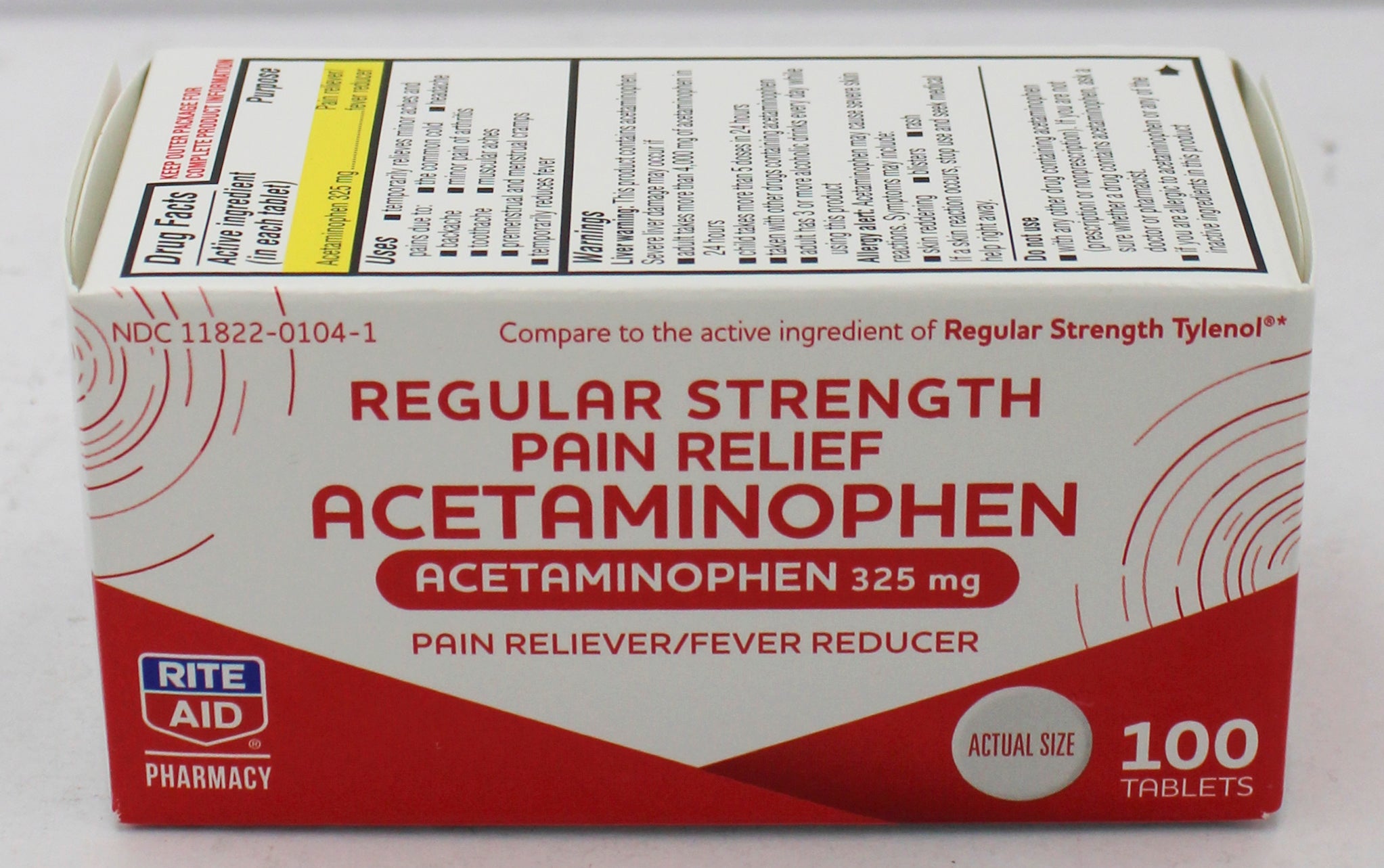 RITE AID PAIN RELIEF ACETAMINOPHEN TABLETS 100ct EXP 2/15/2028 COMPARES TO Tylenol