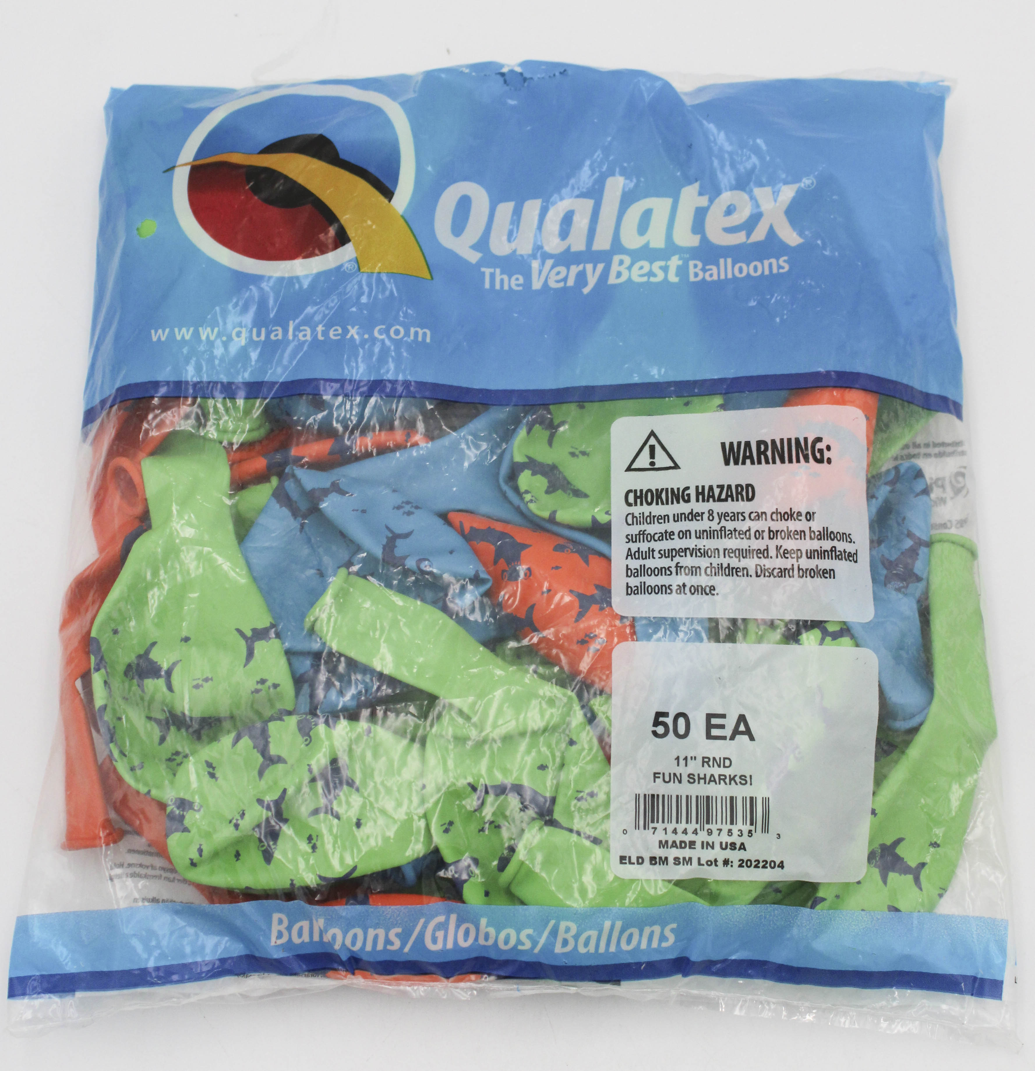 QX 11" Round Latex Balloons Sharks Assorted 50ct