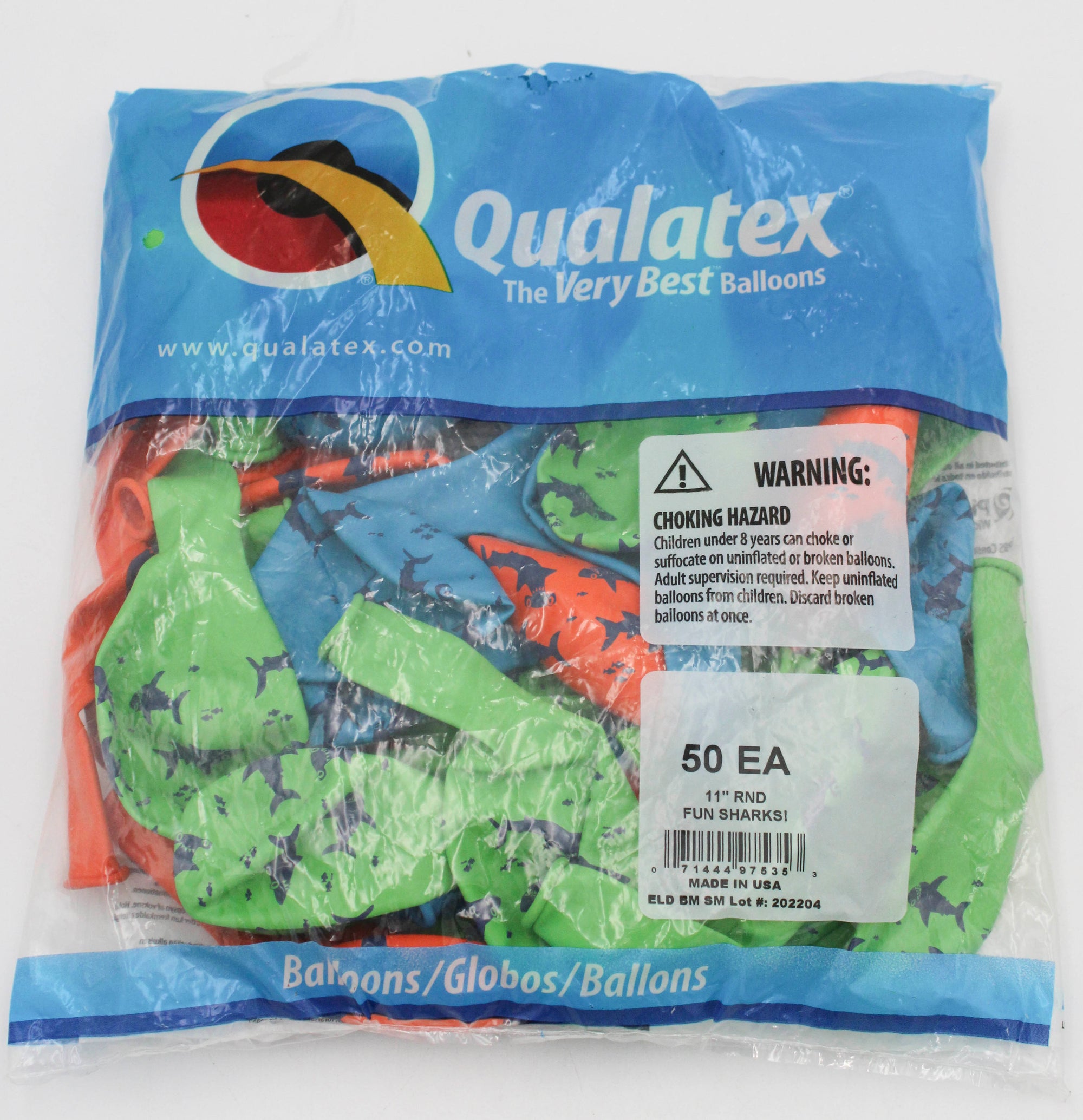 11" ROUND QX LATEX BALLOON AST 50CT FUN SHARKS!