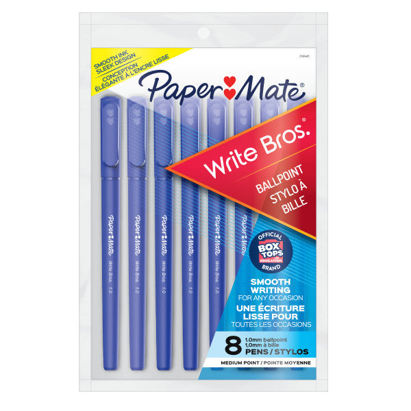 PAPER MATE WRITE BROS. BALLPOINT PENS, MED POINT, BLUE (1.0mm), 8 Count NI