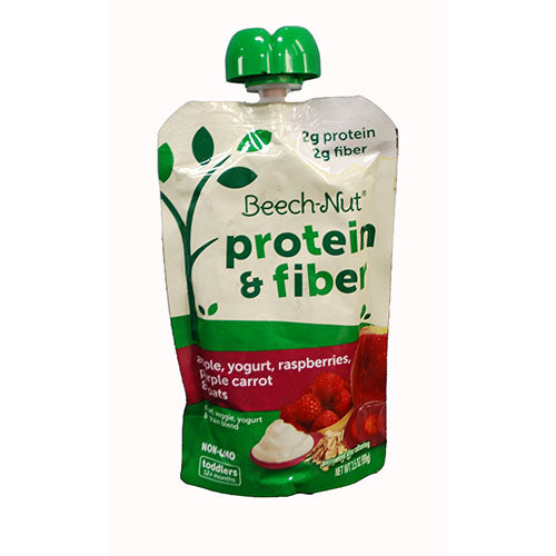 BEECH NUT PROTEIN&FIBER POUCH-APPLE,YOGURT,RASPBERRIES, PURPLE CARROT, OATS EXP 6/1/24 NI