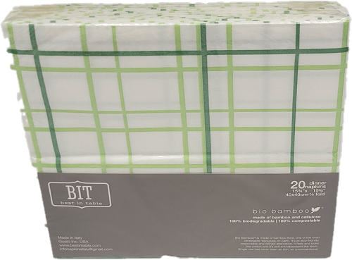 BEST IN TABLE DINNER NAPKINS BIO BAMBOO 40X40CM 20CT GRID GREEN<